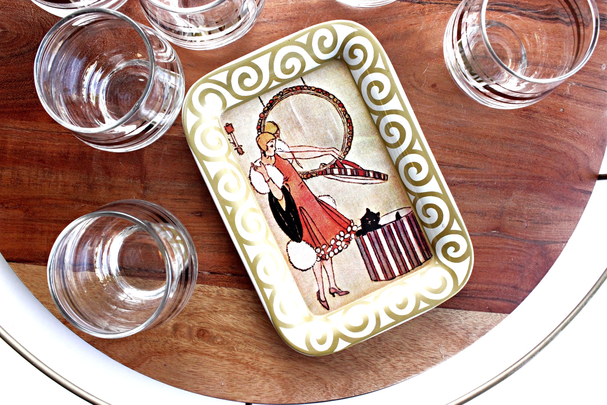 Small Decorative Jewelry Tray, 1920's Lithograph Art
