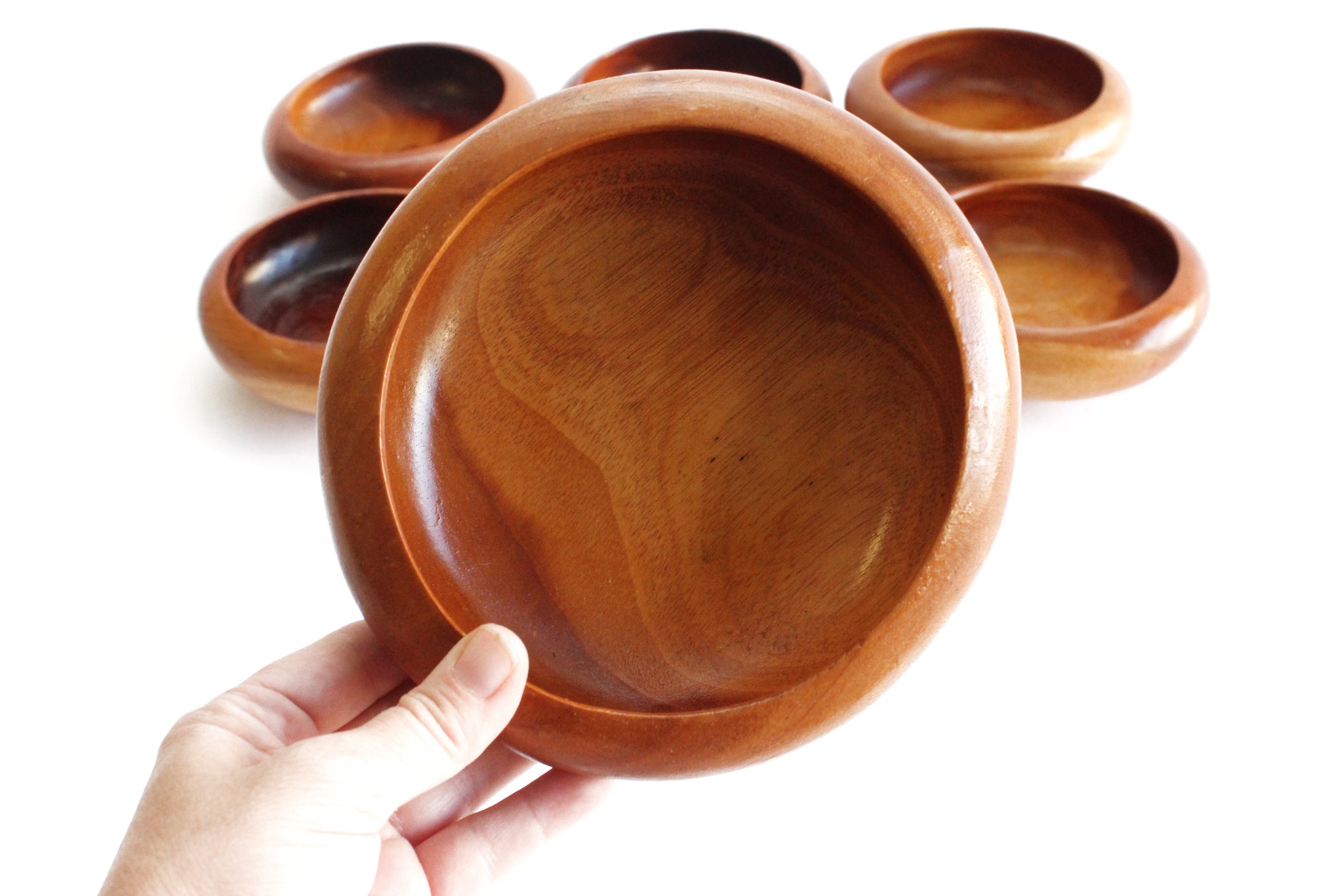 Mid Century Wood Serving Bowls, Set of 6 - 1960s  Monkey Pod Salad Bowls