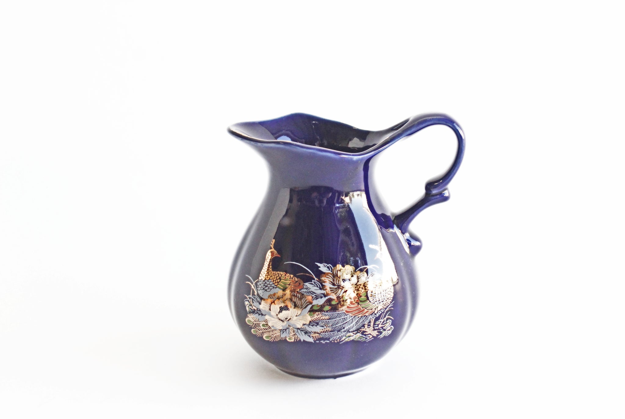 Vintage Chinese Pitcher, Cobalt Blue Ceramic Vase