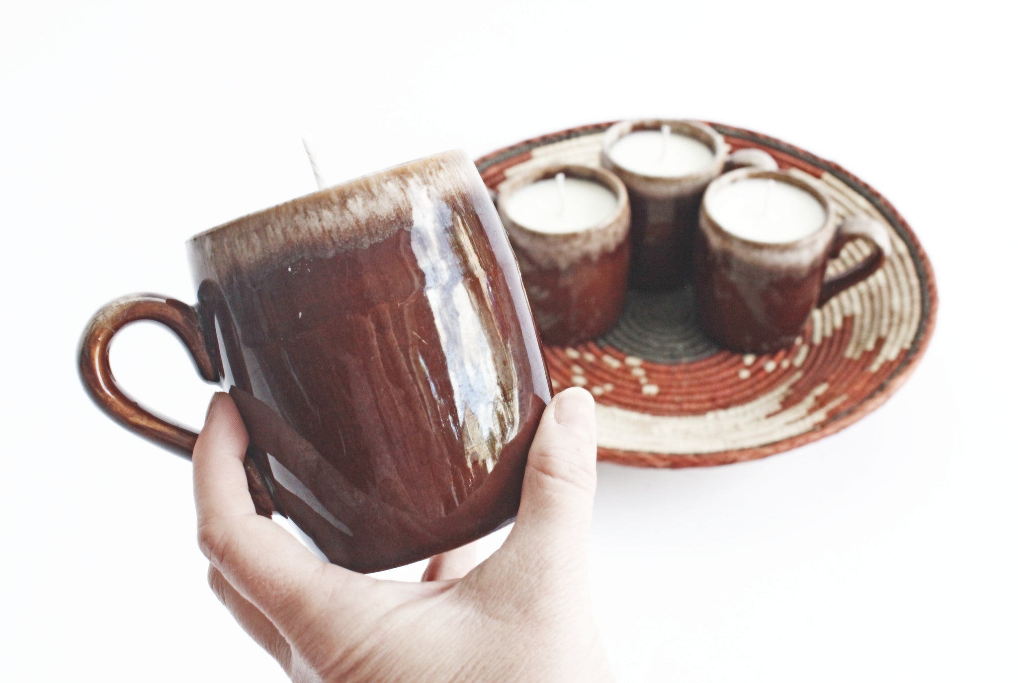 Hand Poured Mug Candle, 9oz Soy Candle in Vintage Stoneware Mug