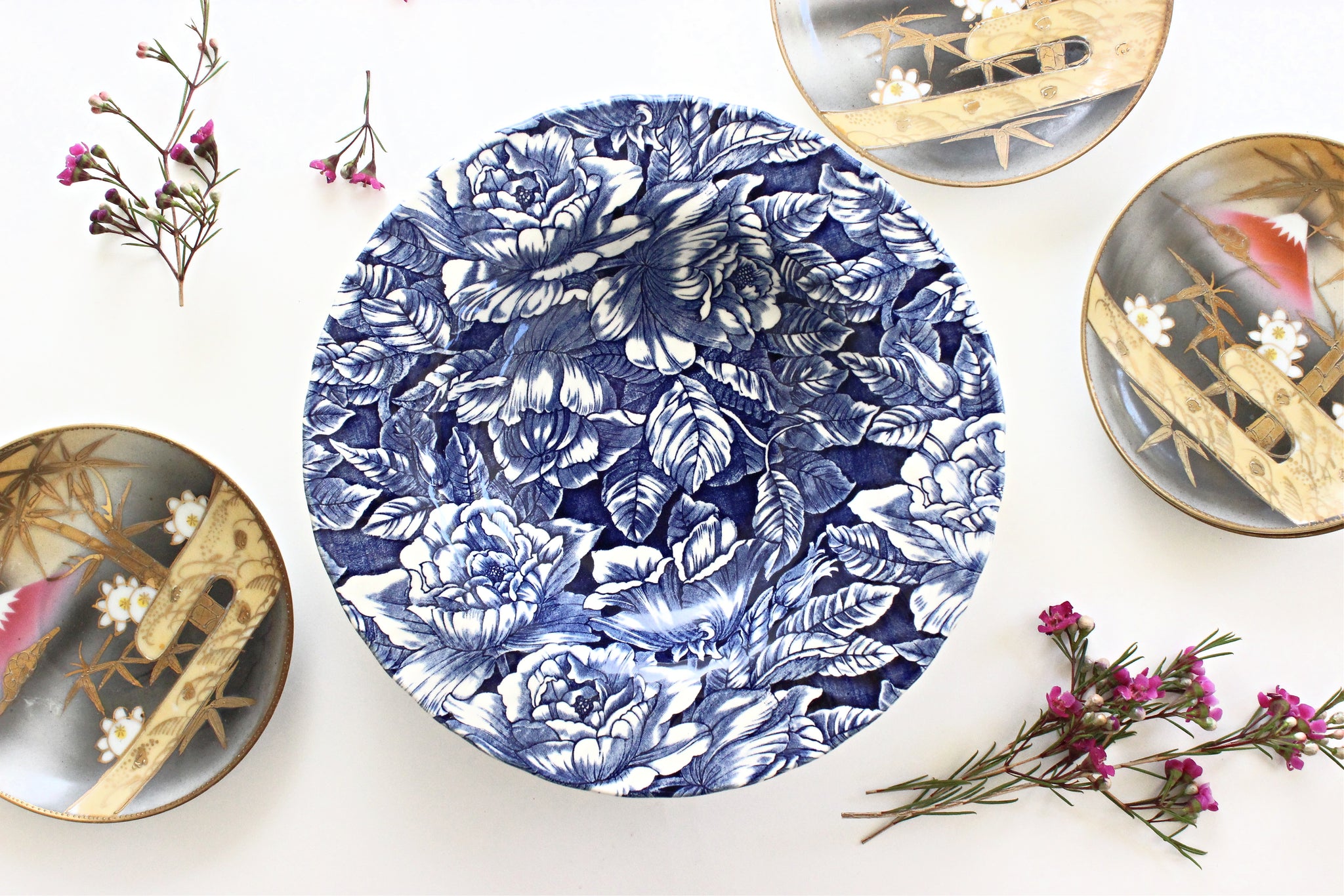 Small Porcelain Plates, Set of 4 Hand Painted Japanese Saucers