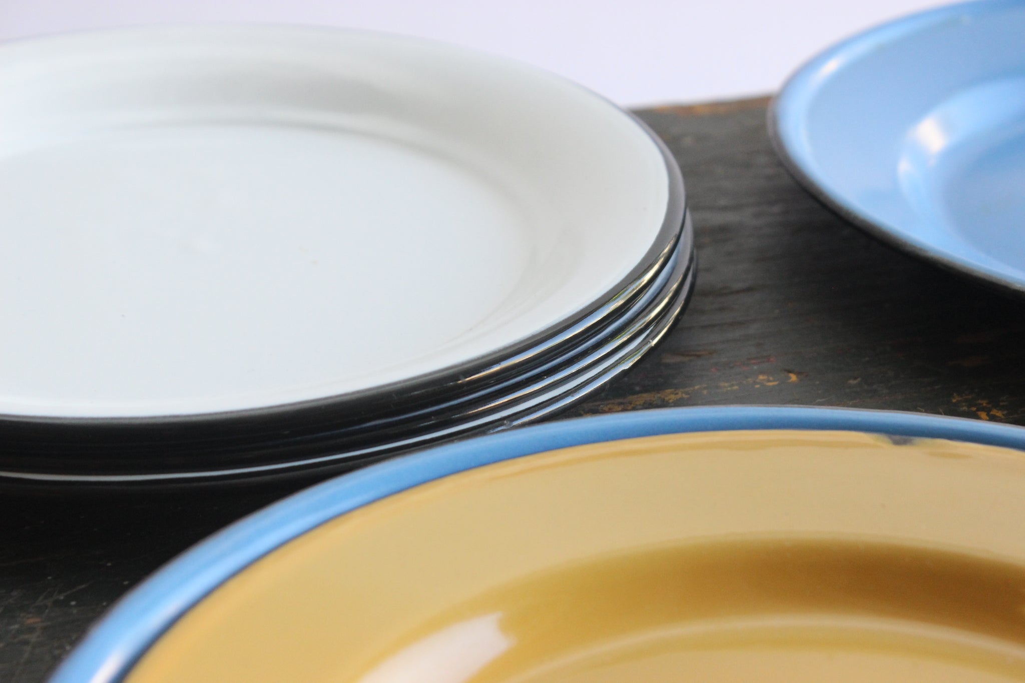 White Enamel Plates, Set of 4 Vintage Metal Camping Plates
