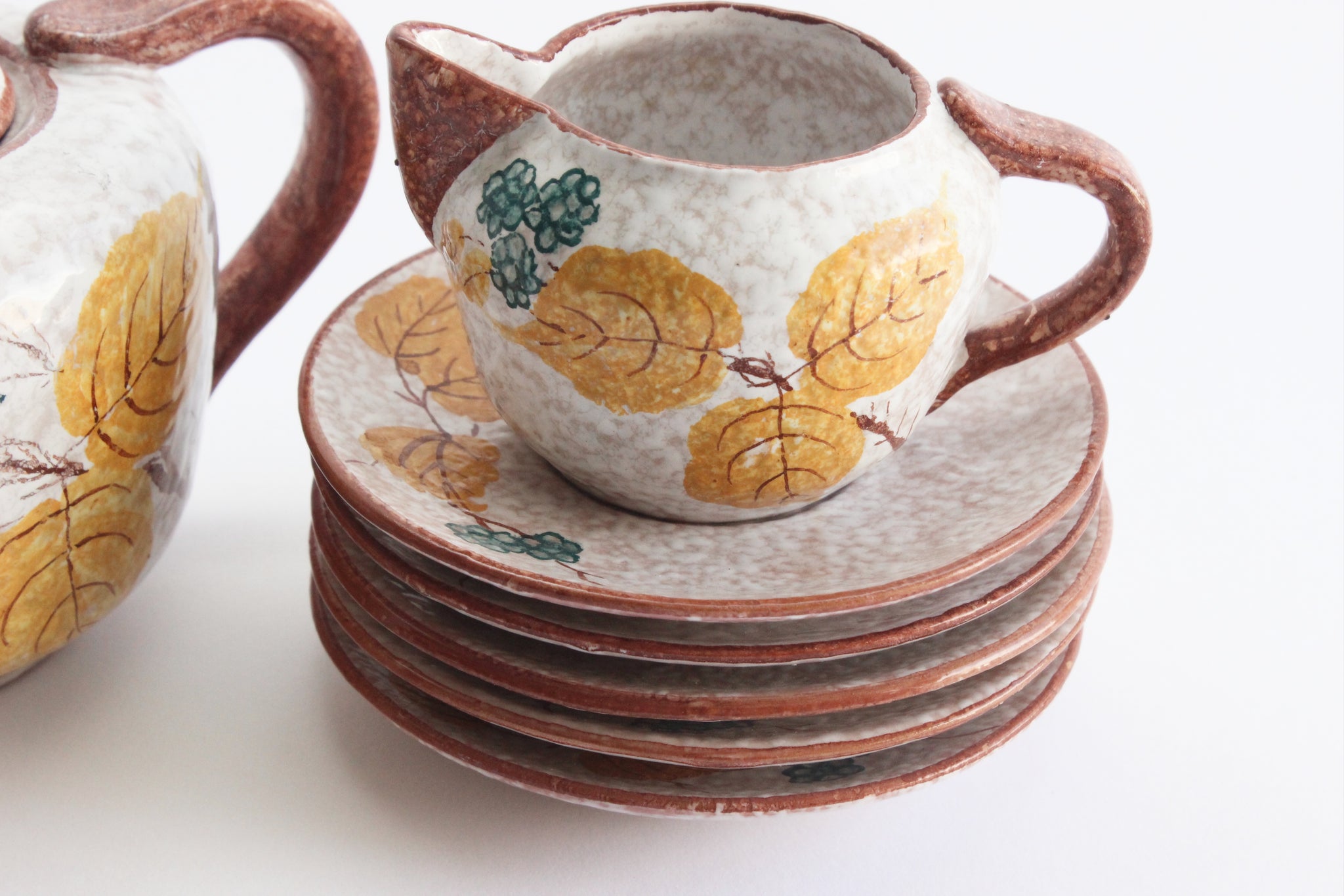 Hand Painted Tea Set, Vintage Espresso Set, Fall Table Decor