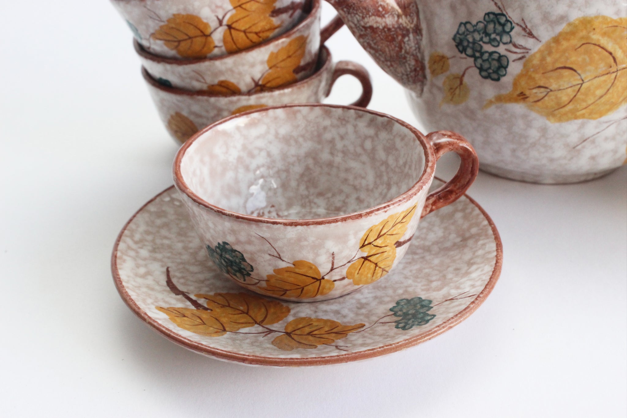 Hand Painted Tea Set, Vintage Espresso Set, Fall Table Decor