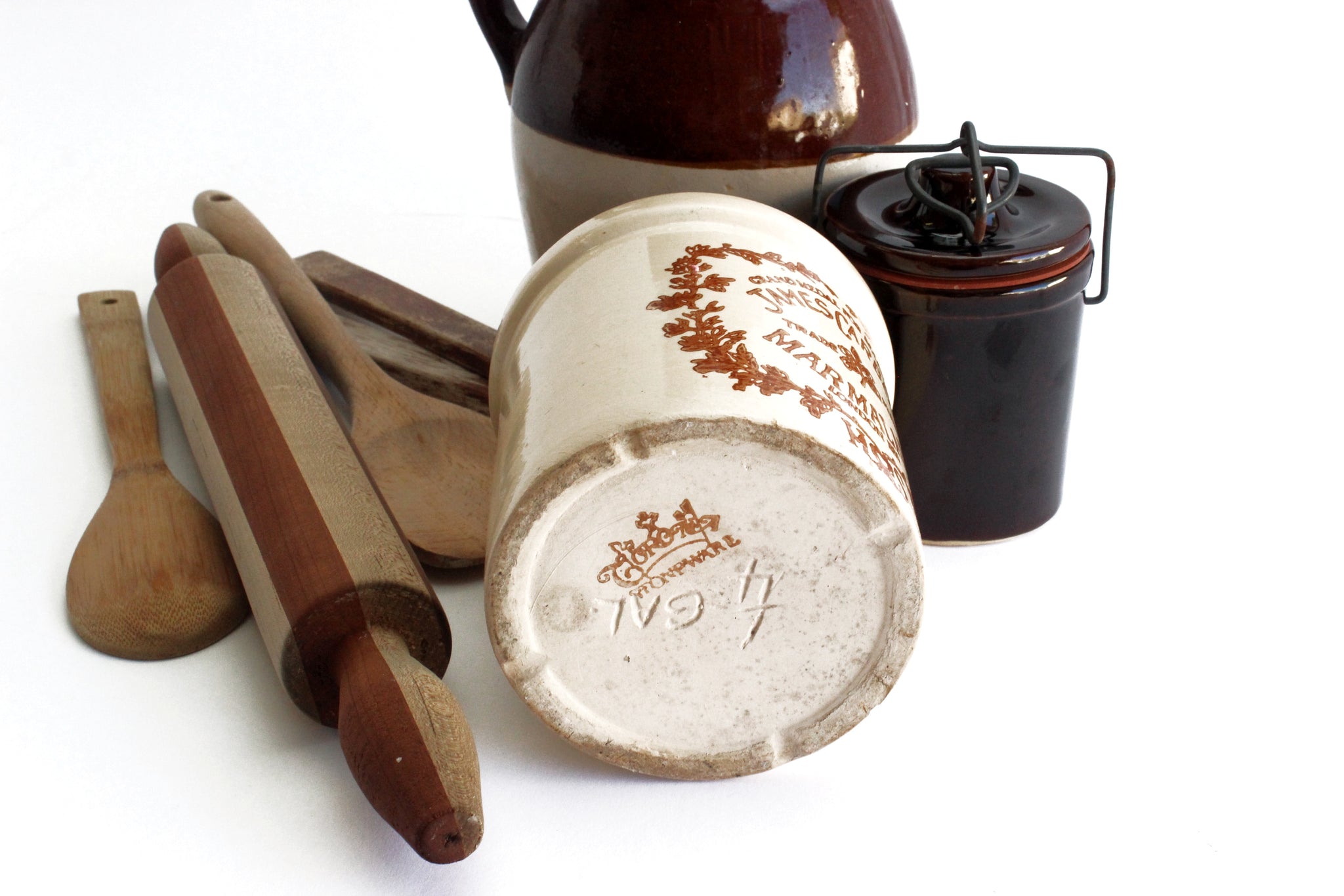 Vintage Stoneware Marmalade Jar, Kitchen Utensil Container