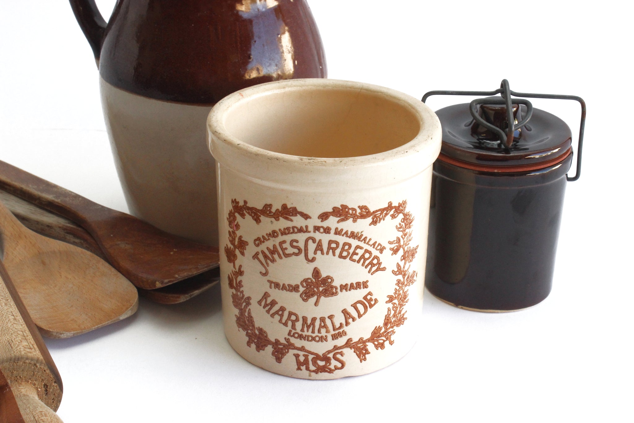 Vintage Stoneware Marmalade Jar, Kitchen Utensil Container