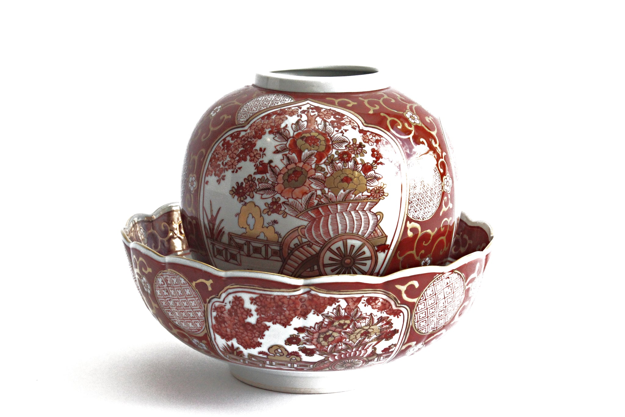 1970s Authentic Japanese Imari Ginger Jar & Decorative Matching Bowl