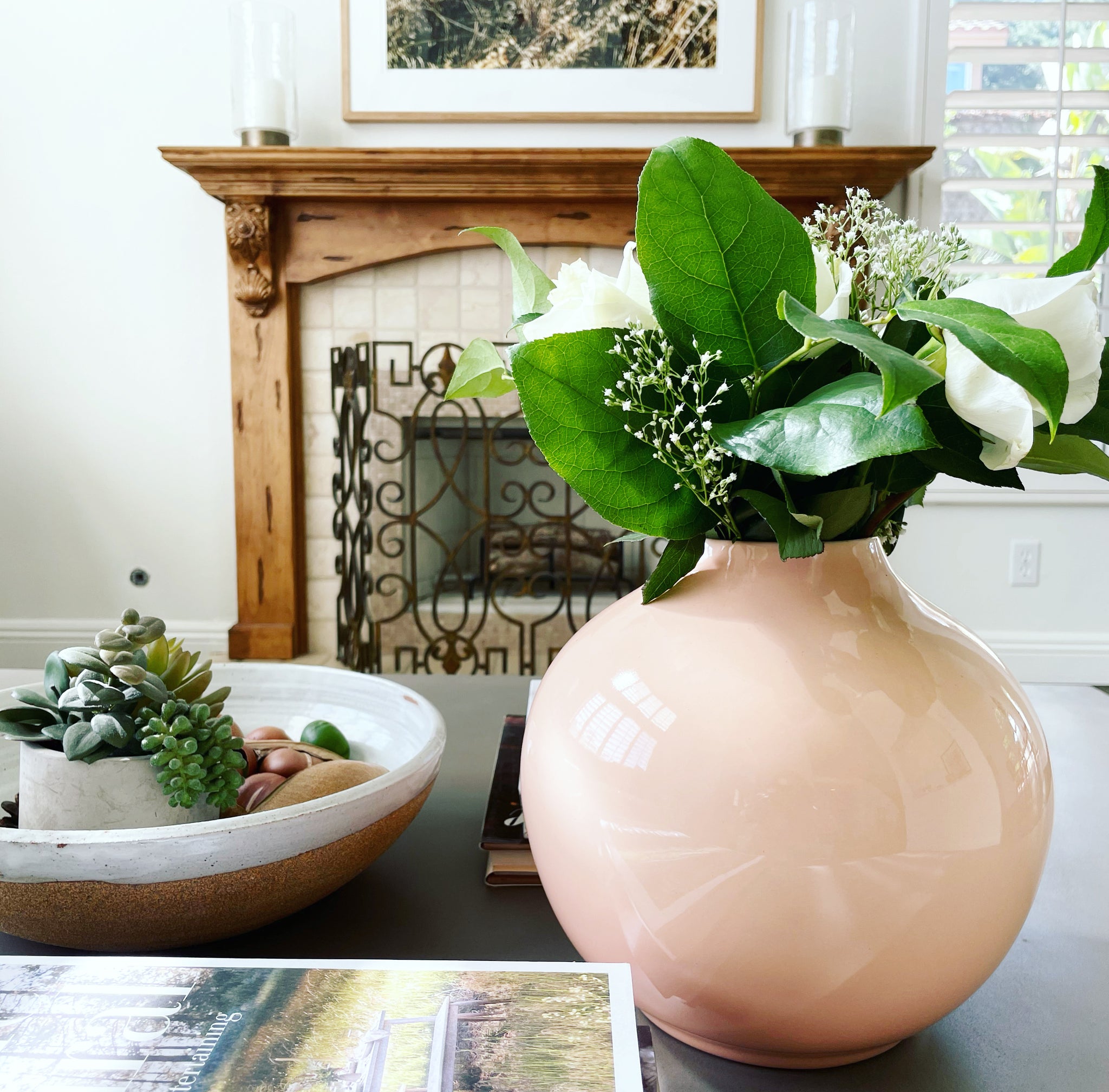 1980's Ceramic Vase, Pink Round Ball Vase