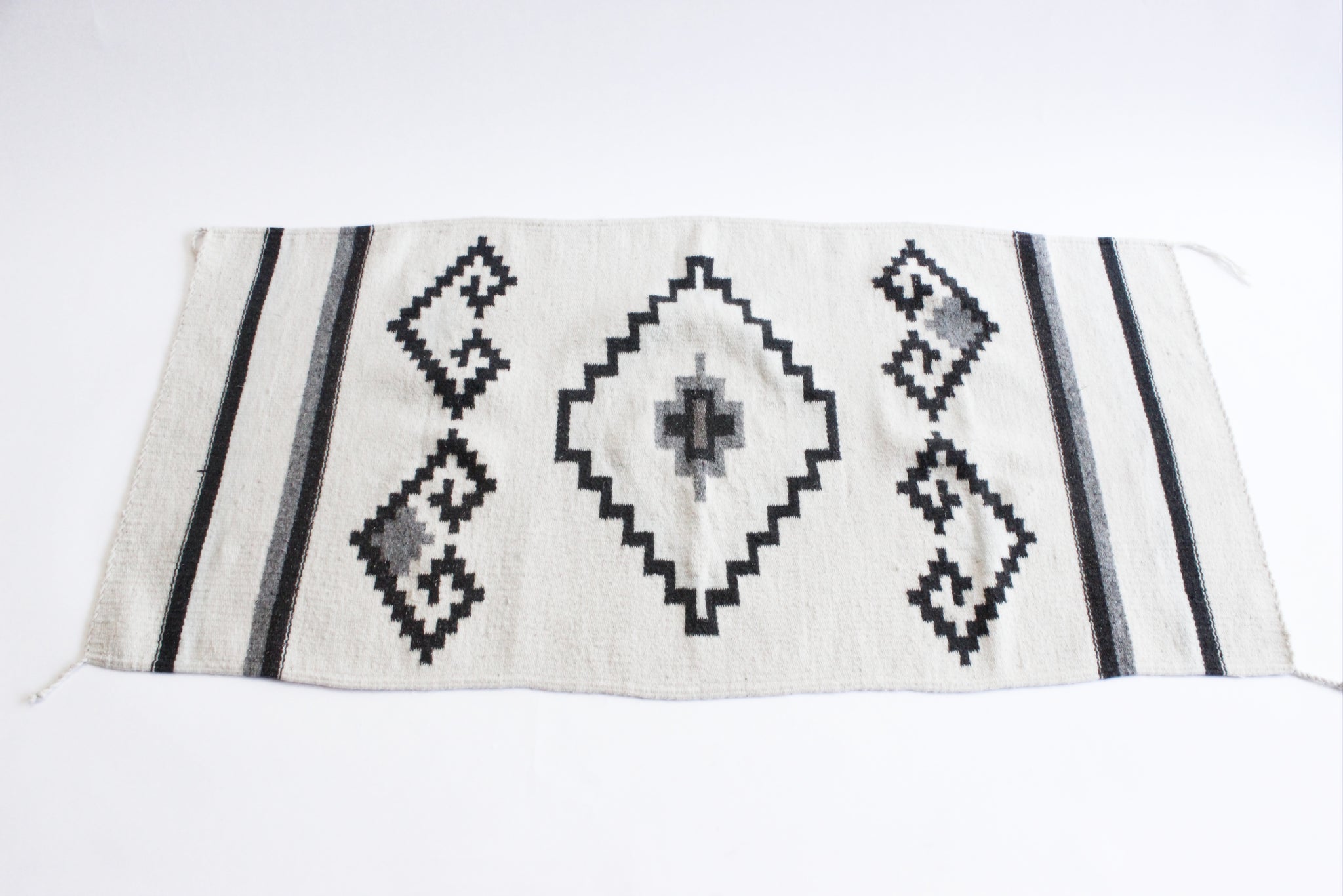 Mexican Area Rug, Small Geometric Pattern Rug, Woven Wool Accent Rug