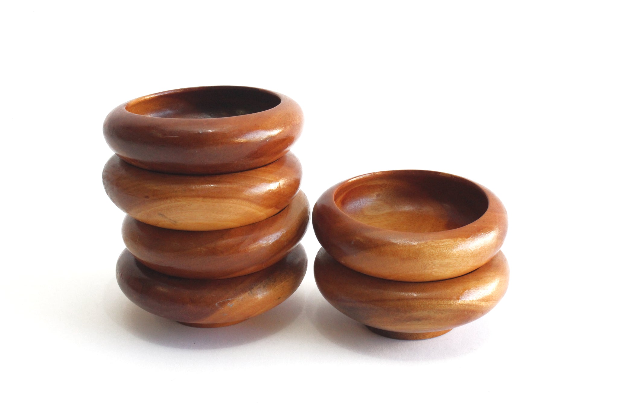 Mid Century Wood Serving Bowls, Set of 6 - 1960s  Monkey Pod Salad Bowls