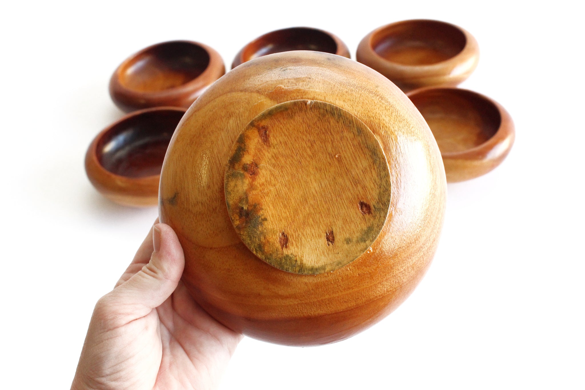 Mid Century Wood Serving Bowls, Set of 6 - 1960s  Monkey Pod Salad Bowls