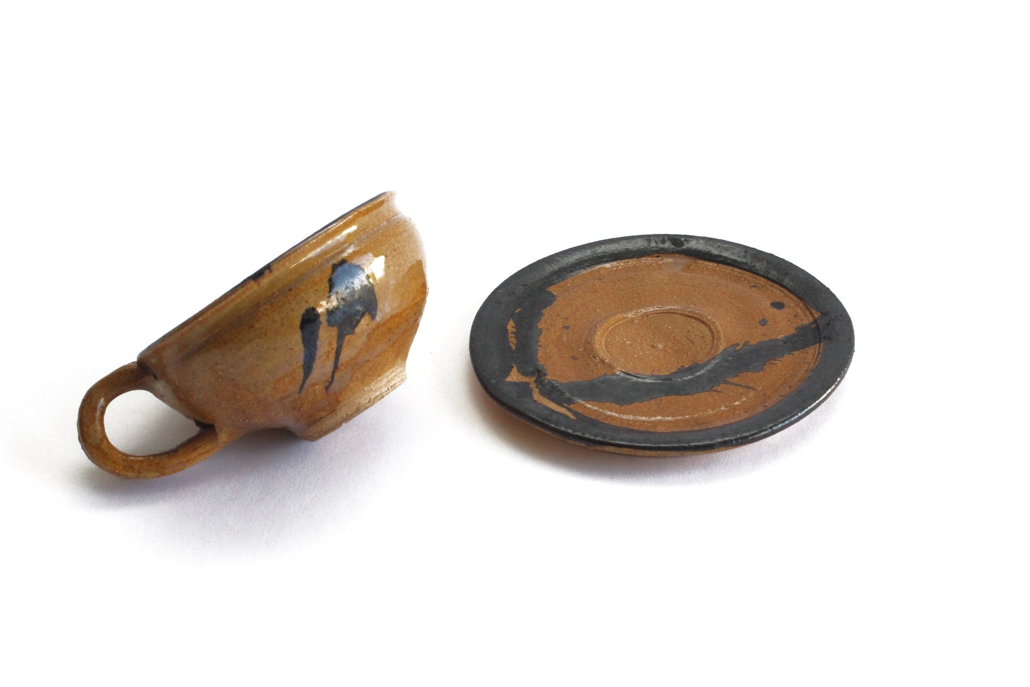Vintage Stoneware Teacup and Saucer, 1970s Hand Made Kitchenware