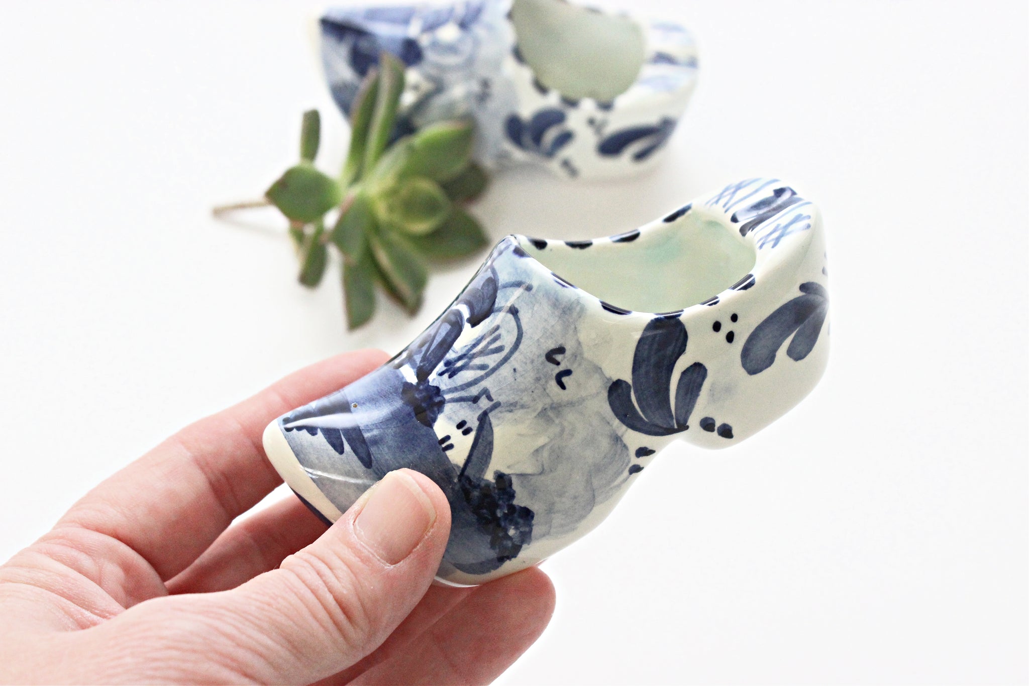 Miniature Delfts Hand Painted Porcelain Shoes, Blue & White Dutch Clogs, Made in Holland