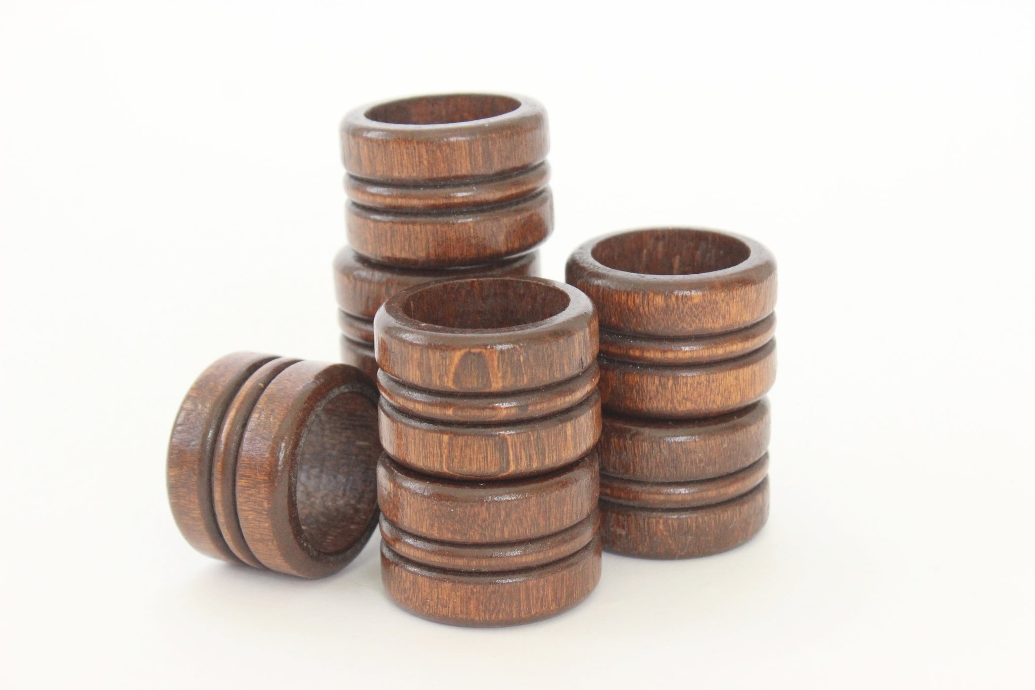 1970's Wood Napkin Rings, Set of 8 Vintage Napkin Holders