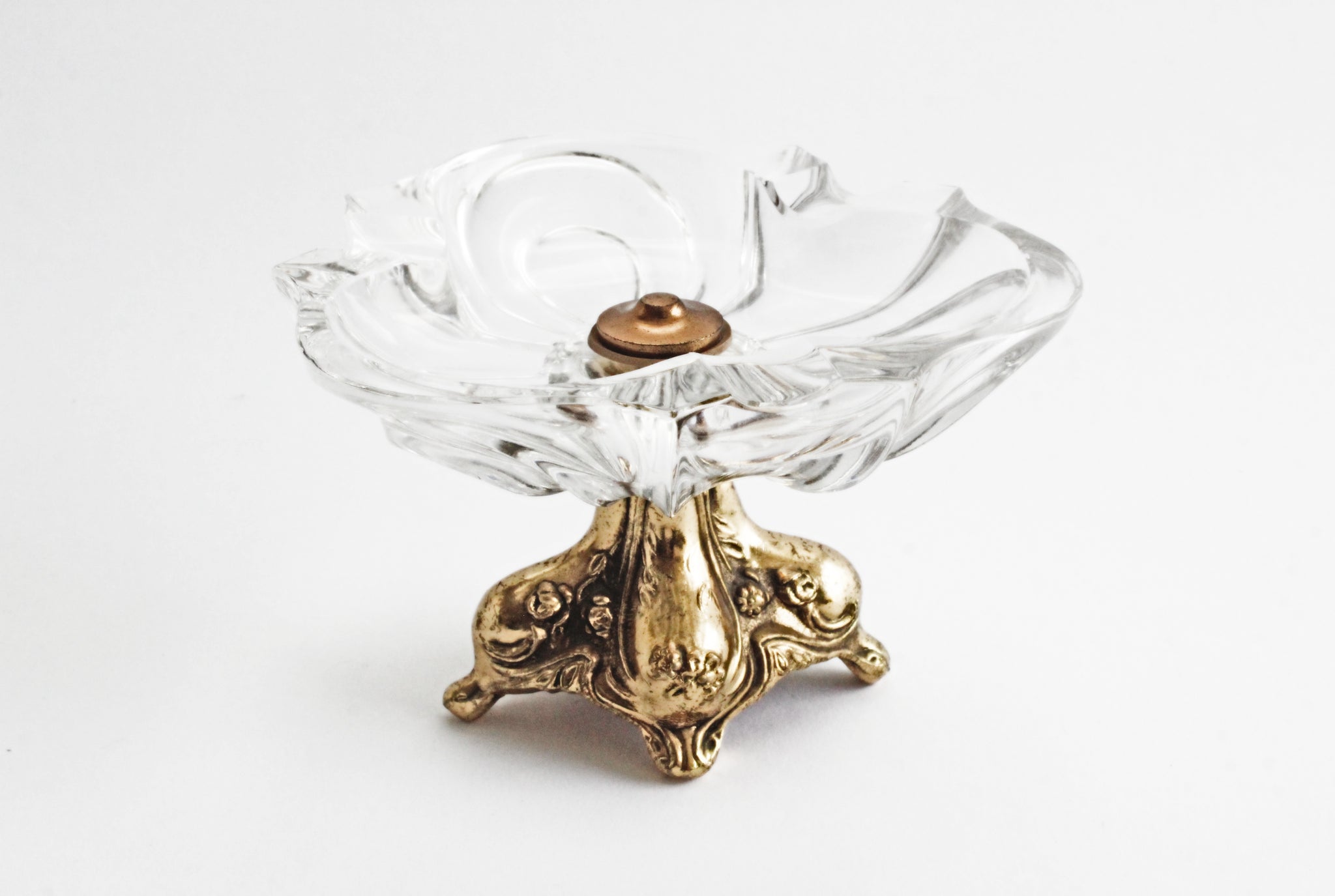 Vintage Glass Ashtray with Pedestal Base, Hollywood Regency Style Ashtray