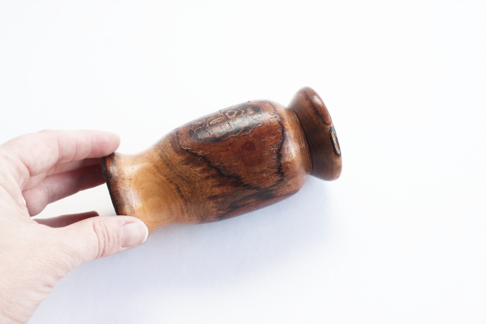 Carved Wood Bud Vase, Natural Rustic Decor