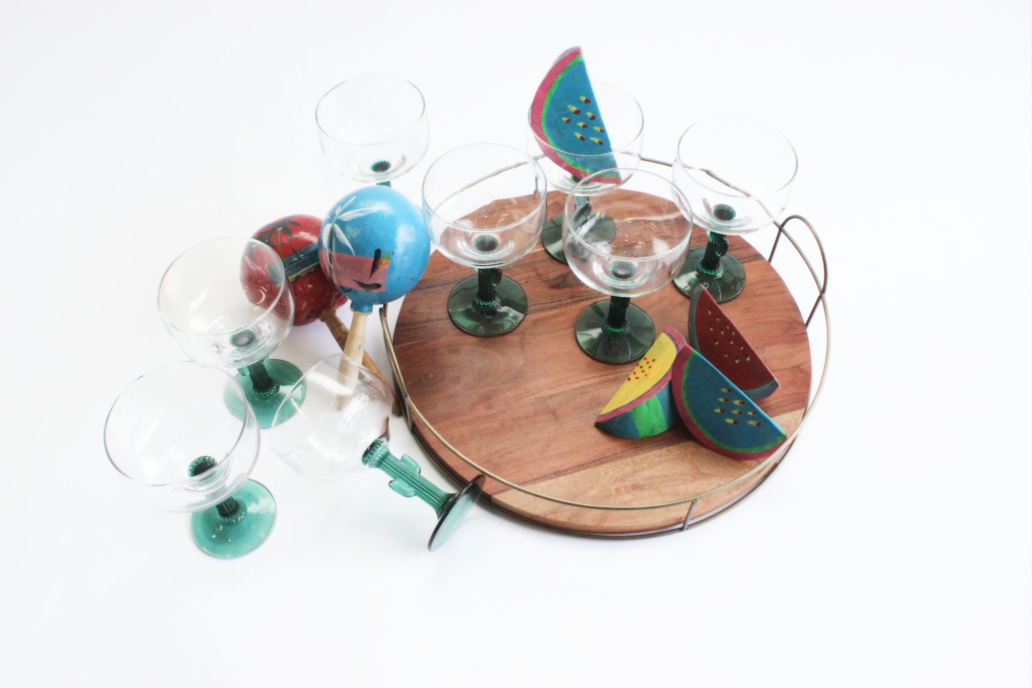 Cactus Stem Margherita Glasses, Set of 8 Vintage Cocktail Glasses
