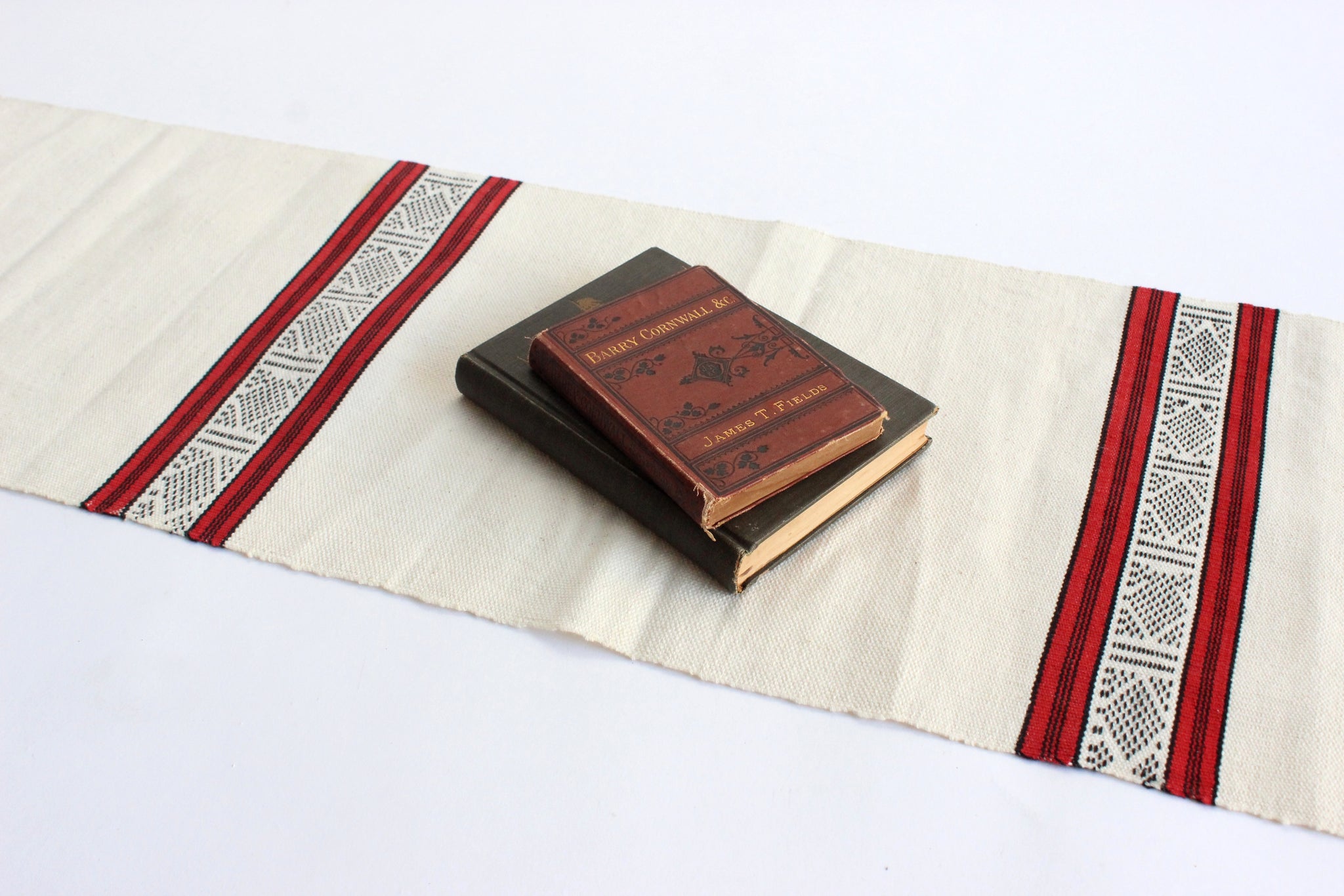 Vintage Linen Table Runner, 1970's Hand Stitched Table Runner