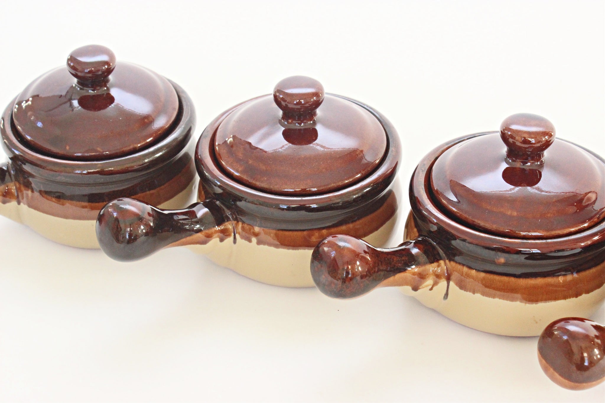 Set of 4 Vintage Stoneware Kitchen Bowls, Crock Pot Style Bowls