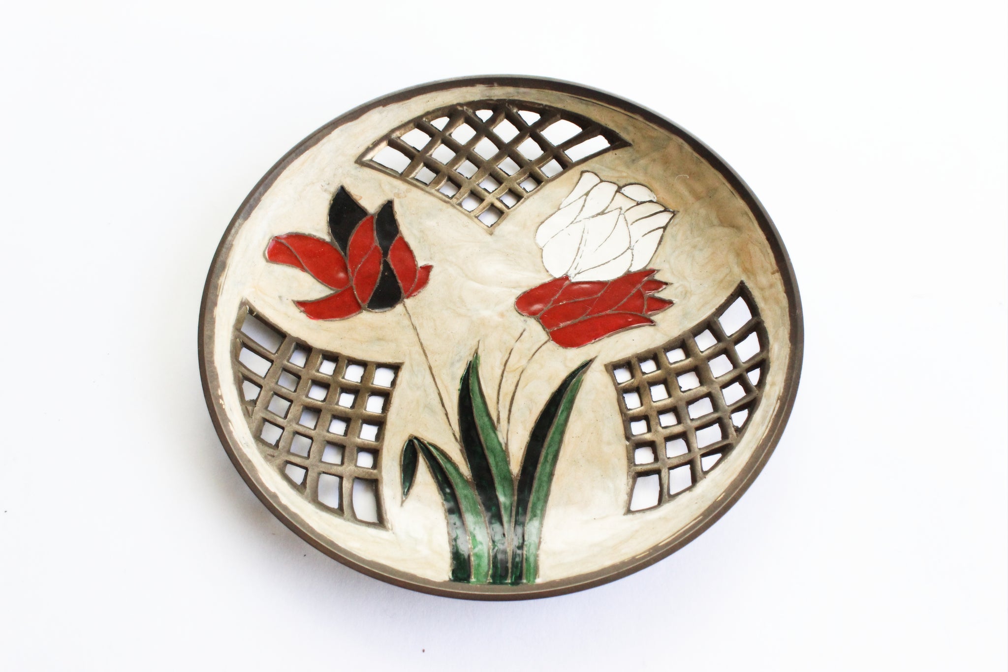 Decorative Brass Plate, Hand Painted Wall Decor