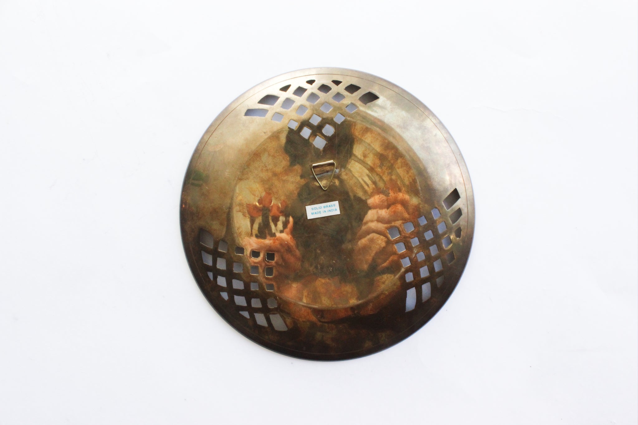Decorative Brass Plate, Hand Painted Wall Decor