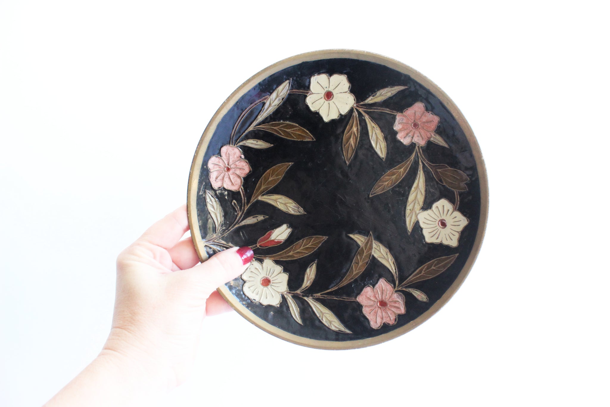 Decorative Brass Plate, Hand Painted Brass Plate Wall Decor