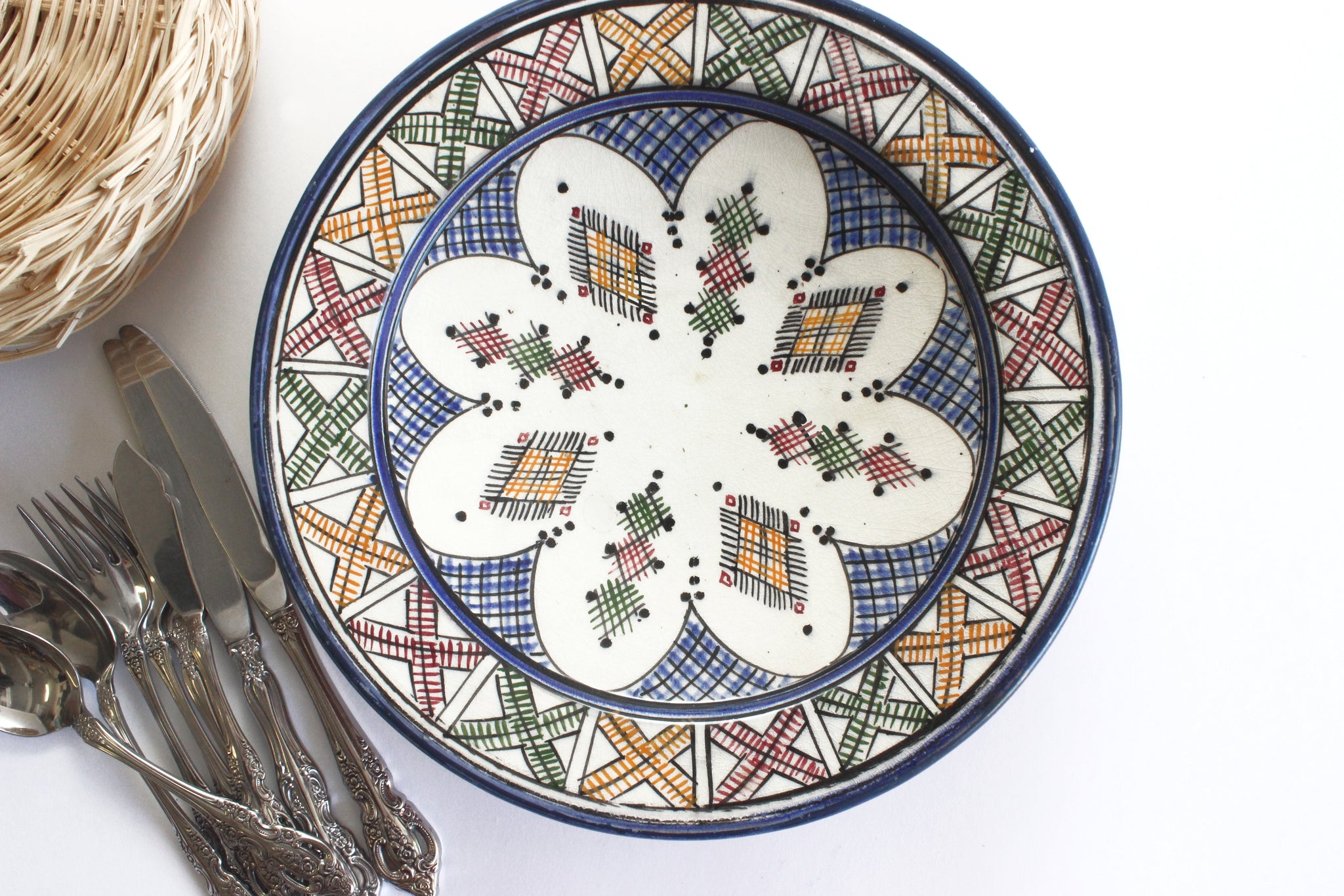 Hand Painted Moroccan Bowl, Boho Style Hanging Wall Decor