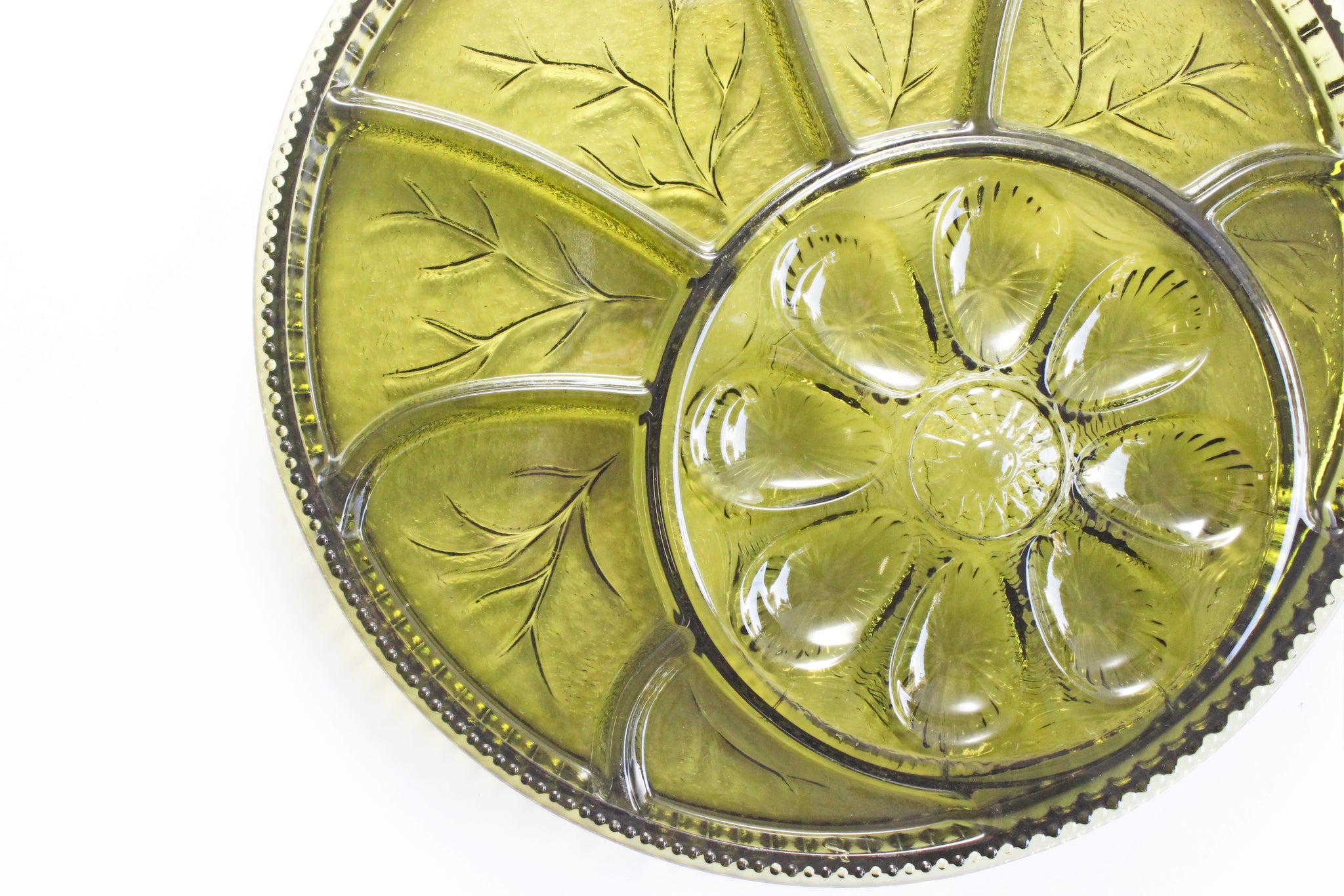 Round Appetizer Serving Plate, Deviled Egg Platter, Green Glass Holiday Servingware
