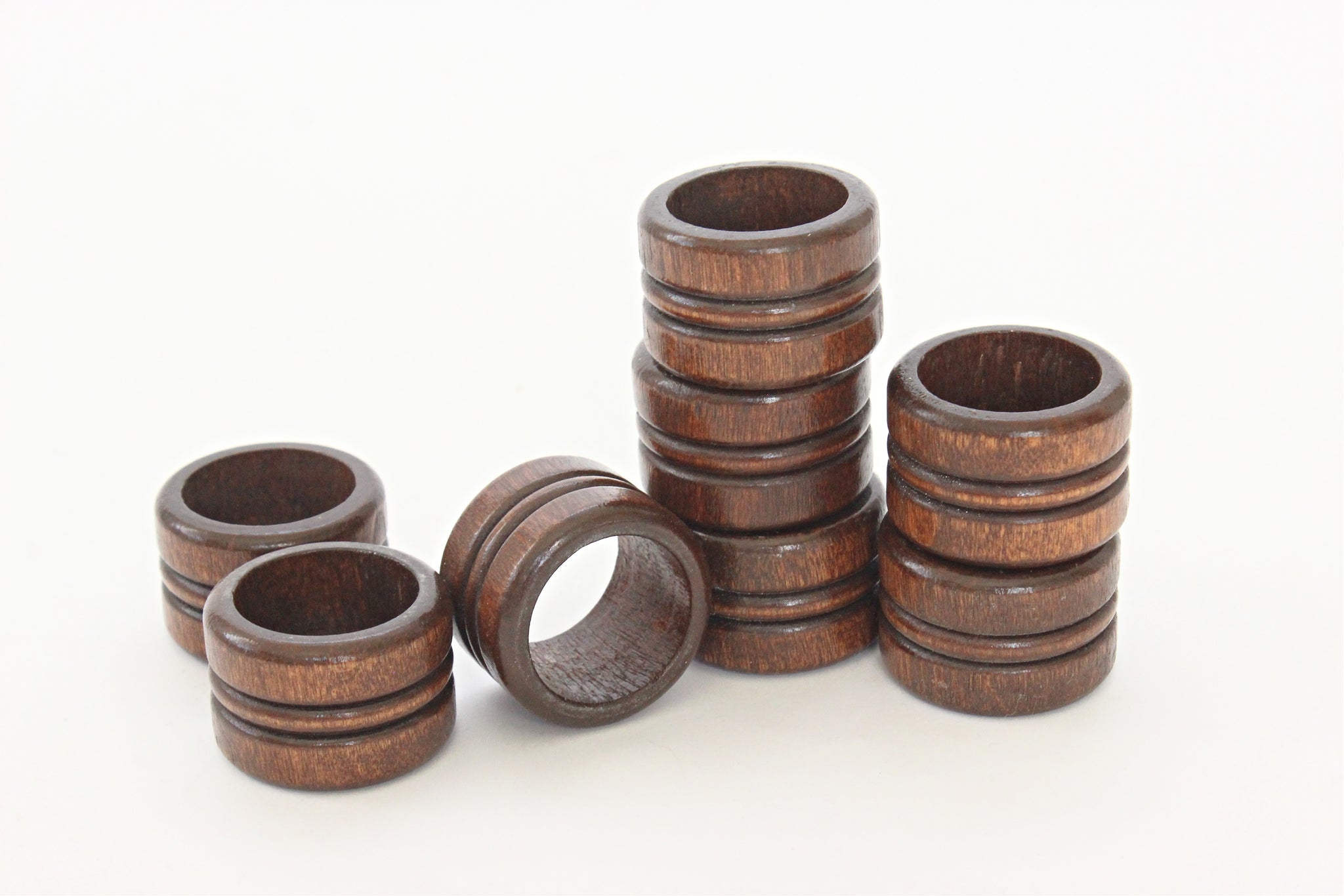 1970's Wood Napkin Rings, Set of 8 Vintage Napkin Holders
