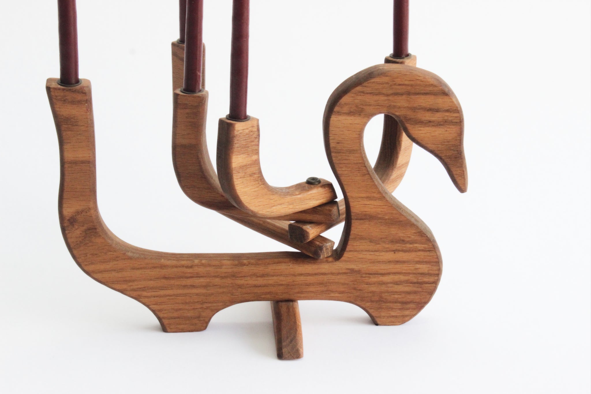 Vintage Wooden Folding Candlestick Holder, Swan Shaped Candle Holder