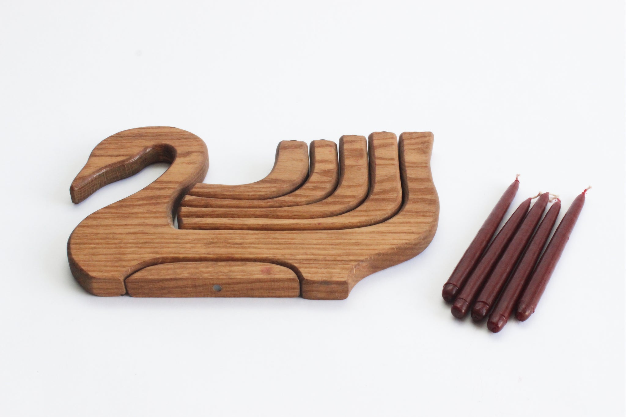 Vintage Wooden Folding Candlestick Holder, Swan Shaped Candle Holder