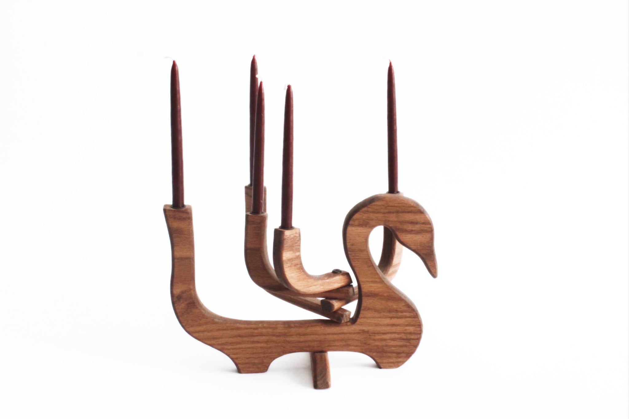 Vintage Wooden Folding Candlestick Holder, Swan Shaped Candle Holder