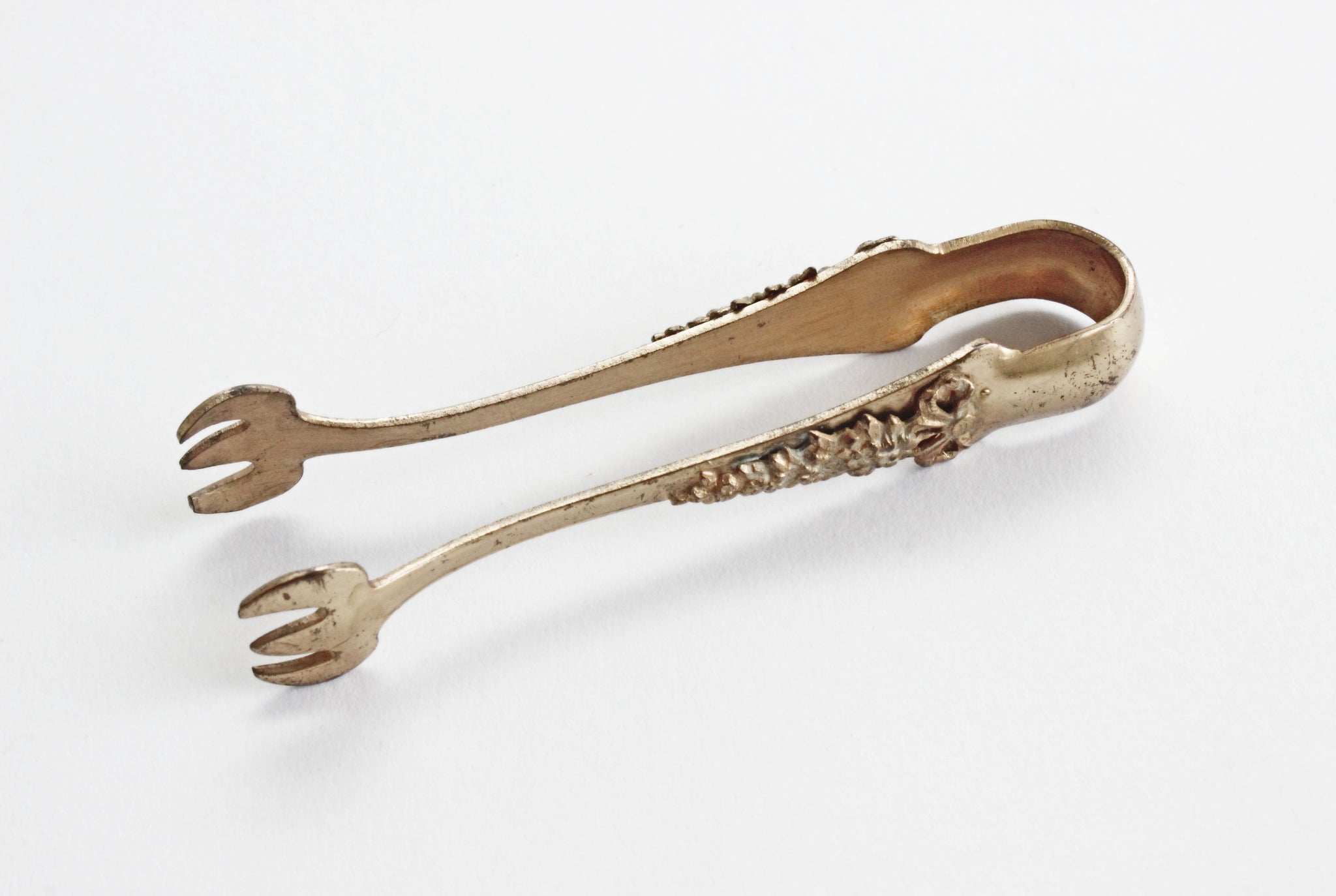Vintage Gold Appetizer Tongs, Miniature Food Serving Utensil