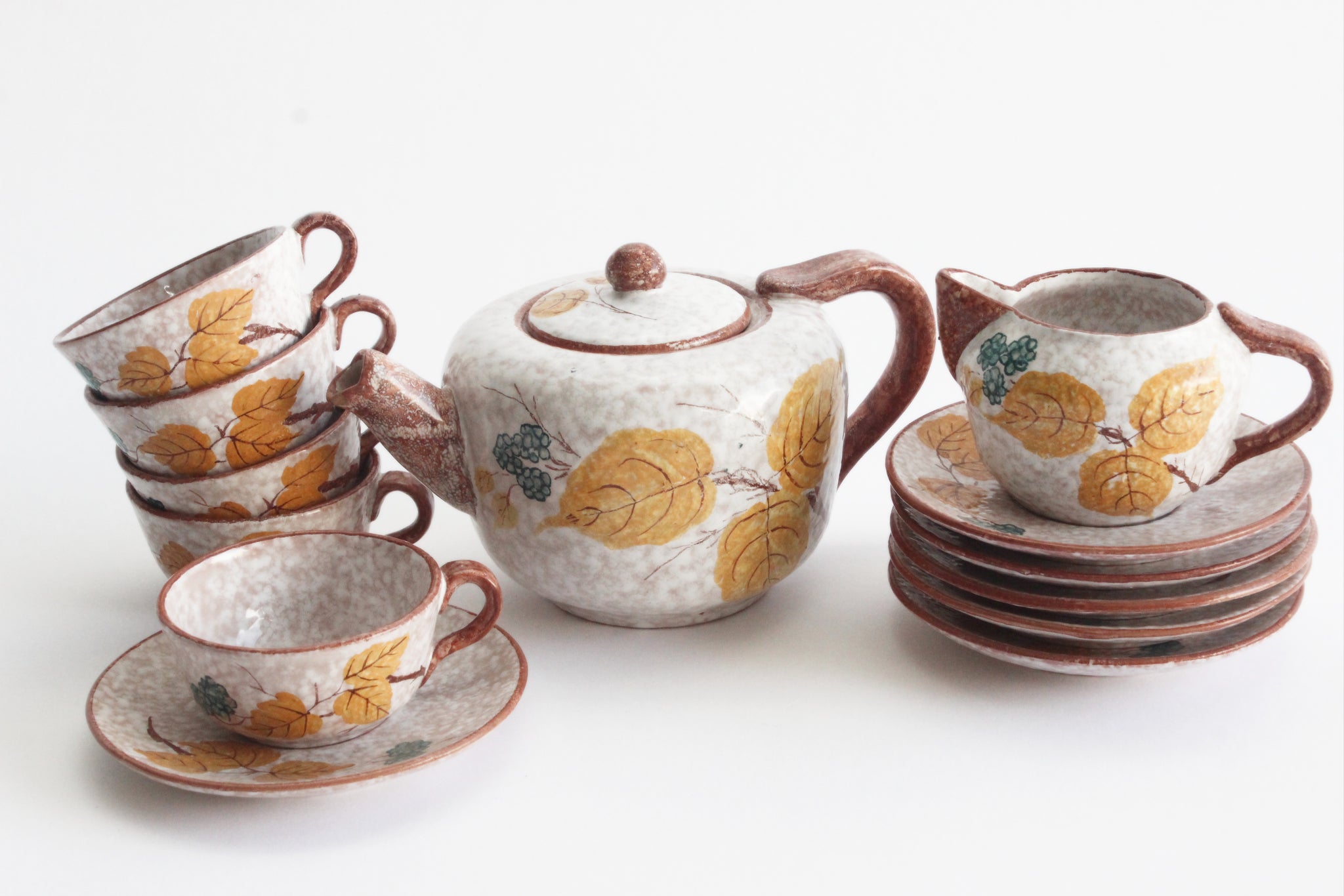 Hand Painted Tea Set, Vintage Espresso Set, Fall Table Decor