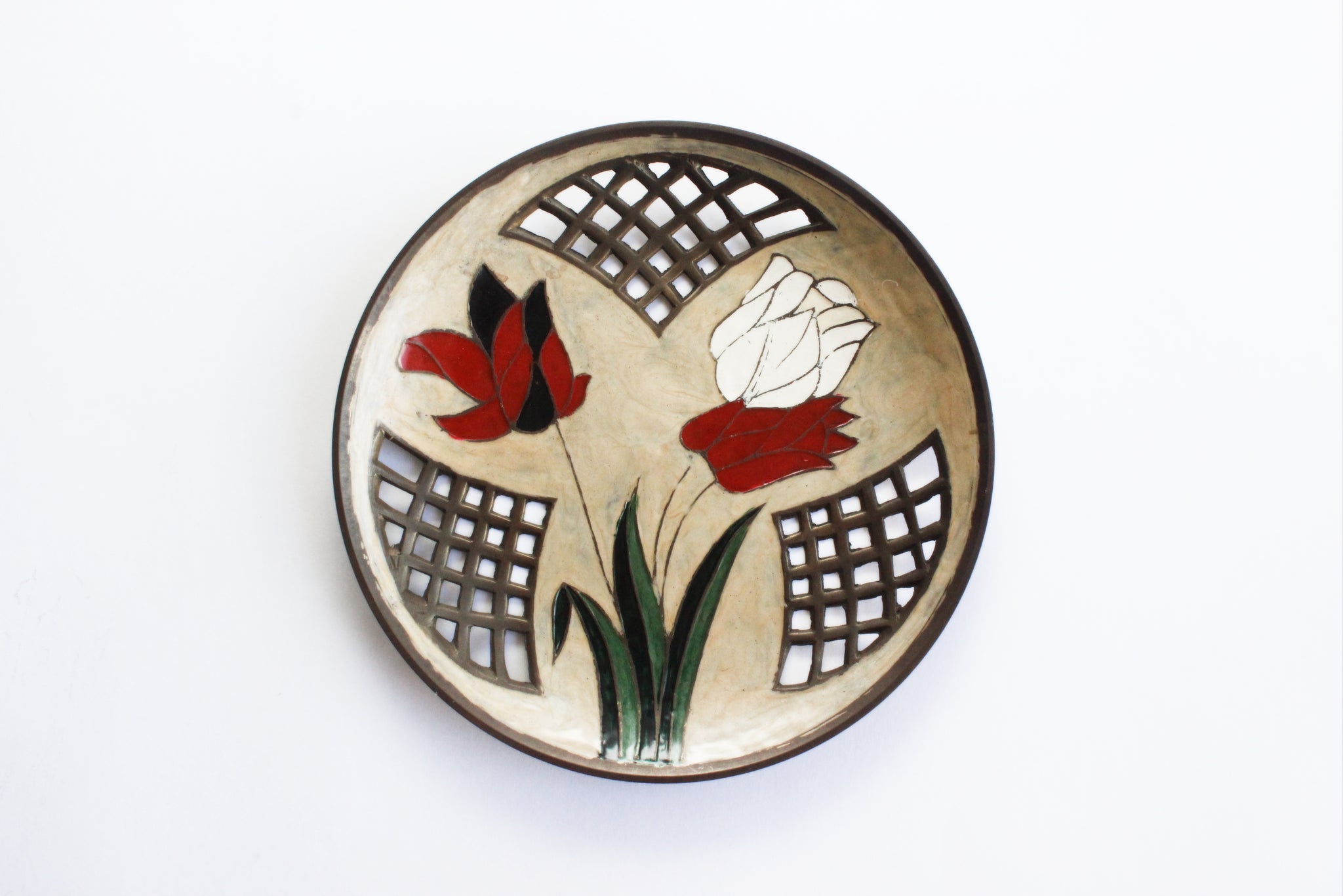 Decorative Brass Plate, Hand Painted Wall Decor