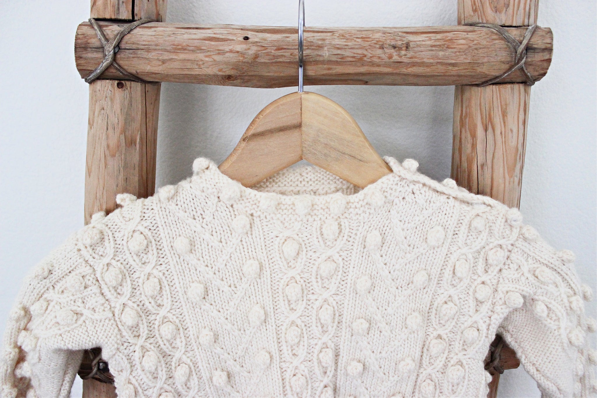 Hand Knit Child's Sweater, Cream Colored Winter Sweater