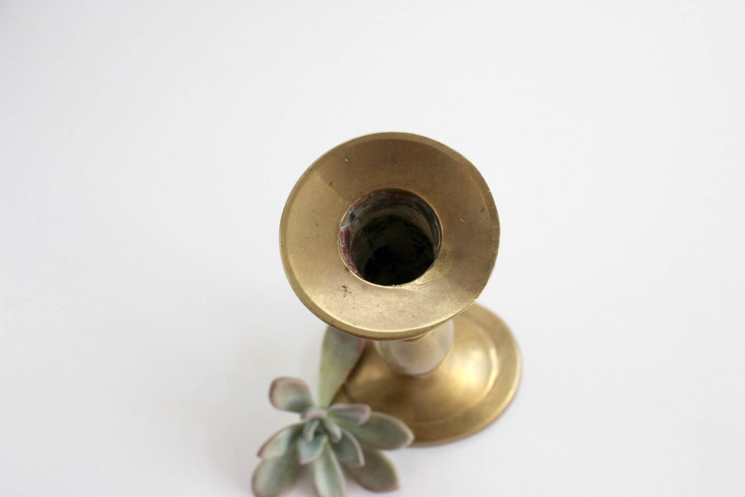 Brass Candlestick Holder With Oval Base, Centerpiece, Mantel Decor