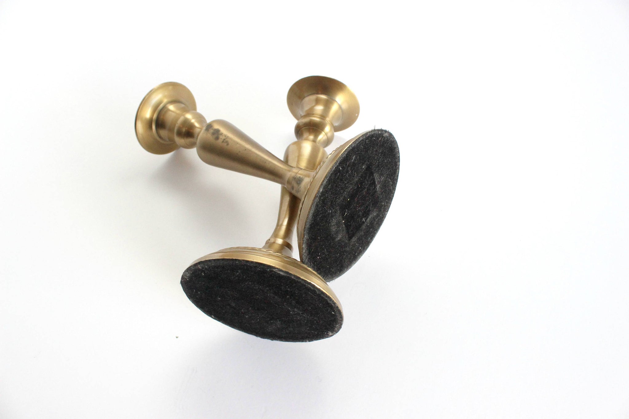 Brass Candlestick Holders, Pait of 2, Mid Century Modern Brass Candlestick Holders