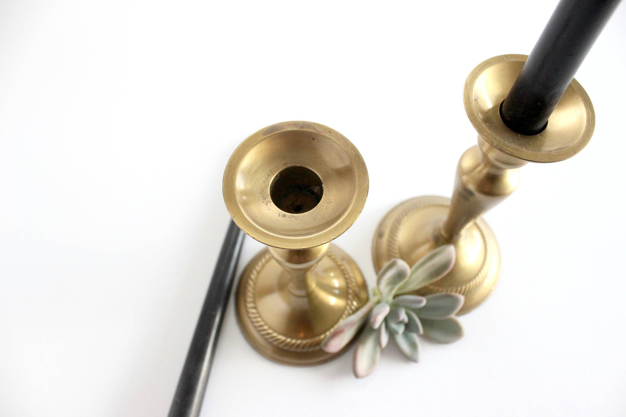 Brass Candlestick Holders, Pait of 2, Mid Century Modern Brass Candlestick Holders