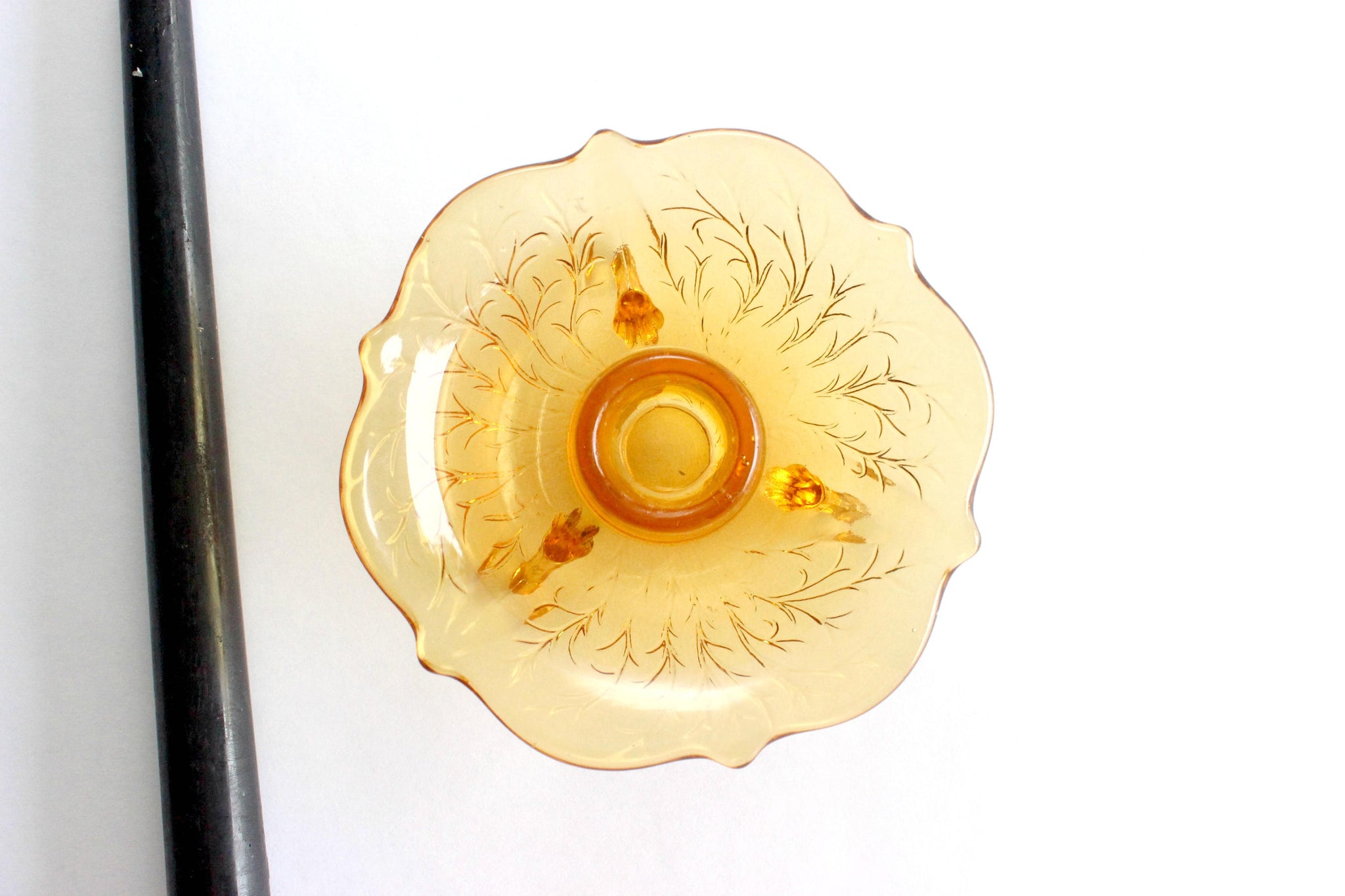 Amber Glass Candlestick Holder, Vintage Table Decor