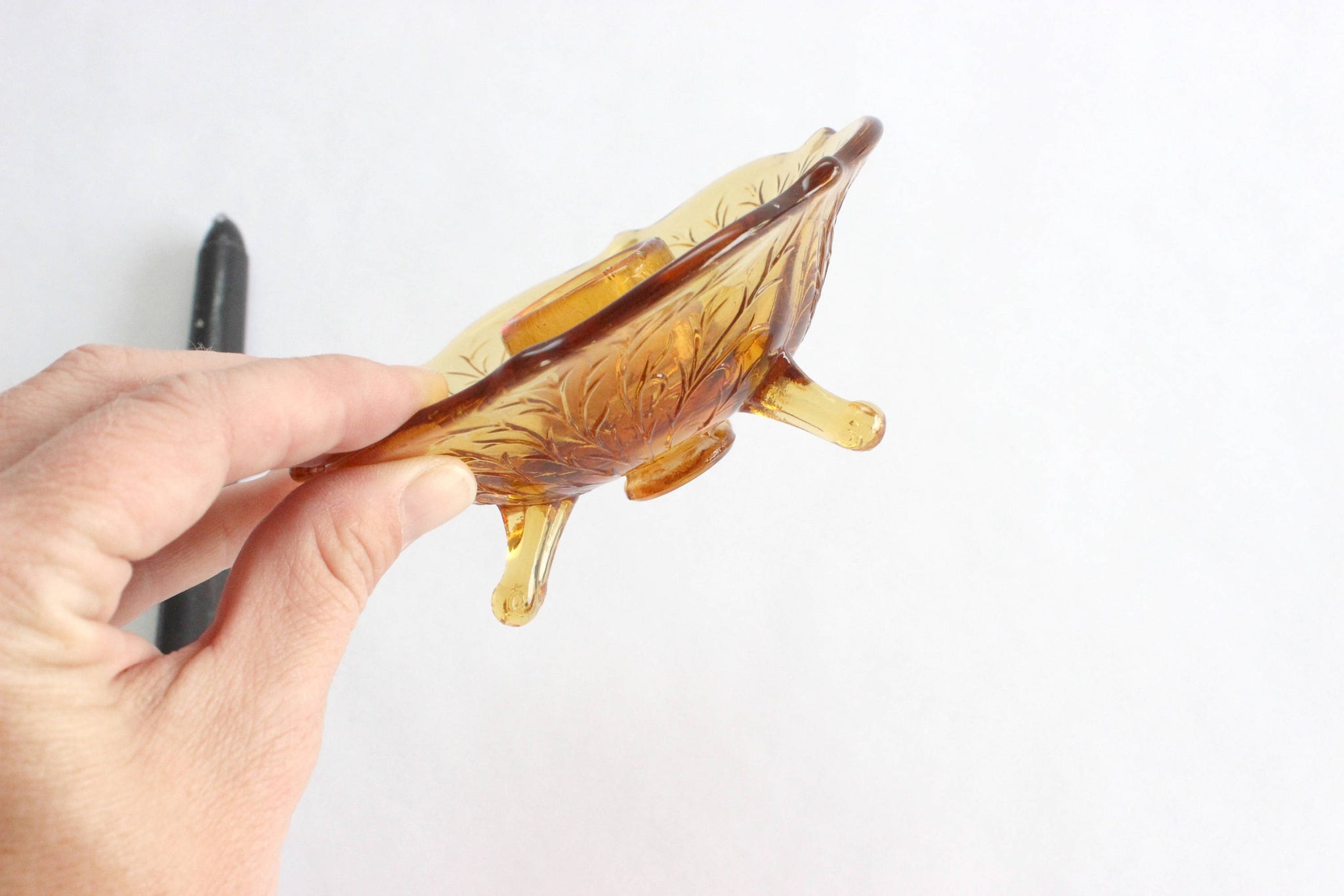 Amber Glass Candlestick Holder, Vintage Table Decor