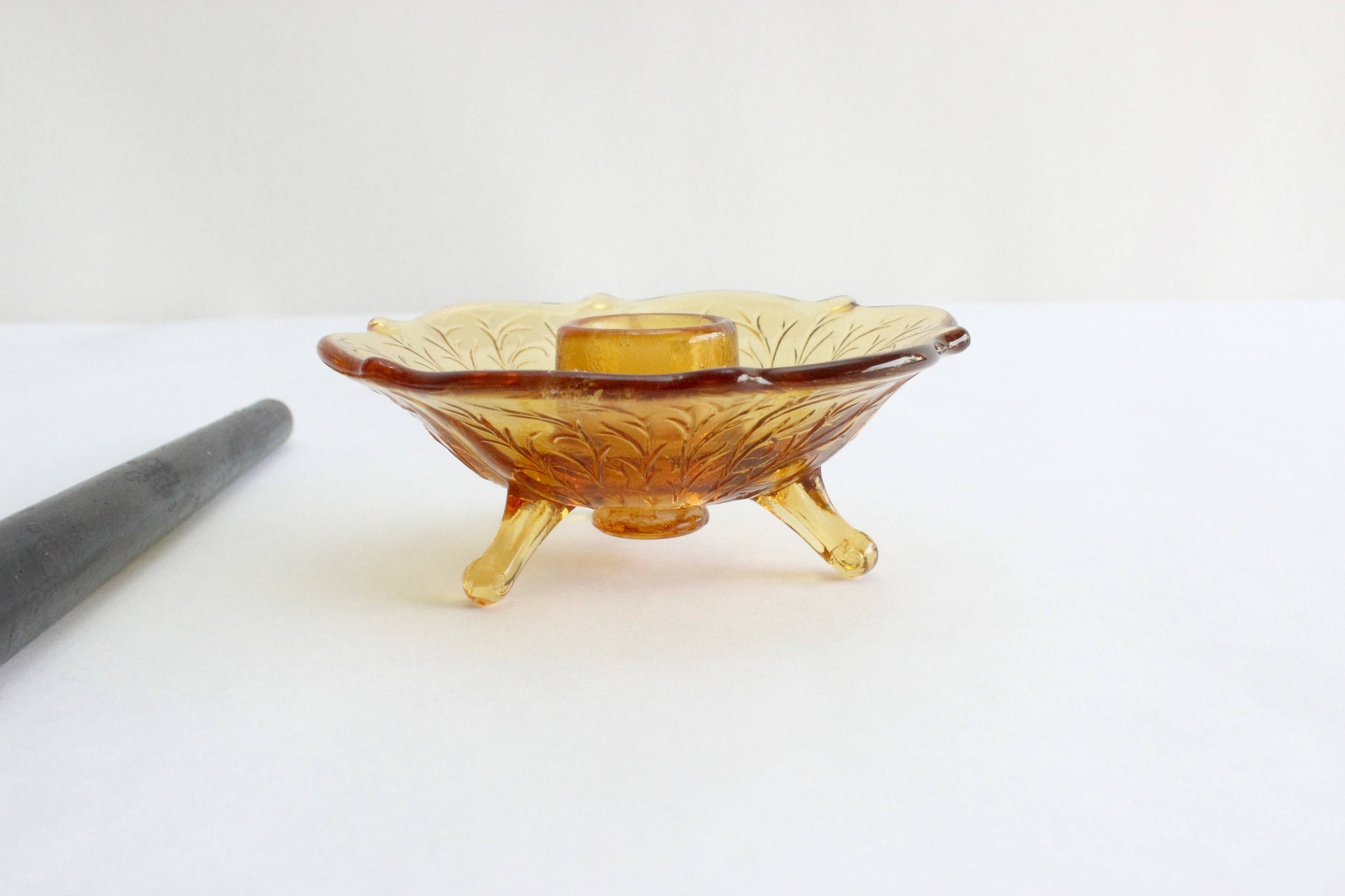 Amber Glass Candlestick Holder, Vintage Table Decor