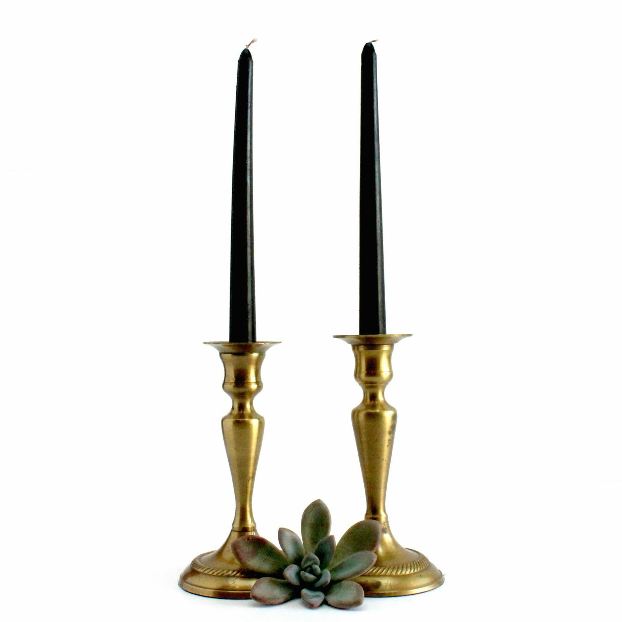 Brass Candlestick Holders, Pait of 2, Mid Century Modern Brass Candlestick Holders