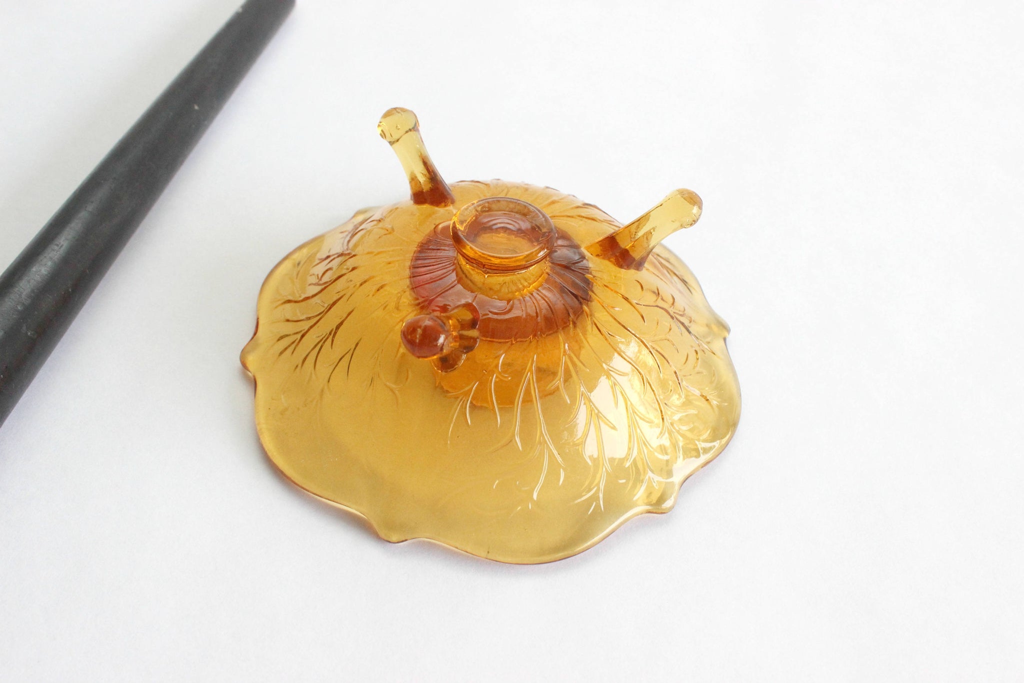 Amber Glass Candlestick Holder, Vintage Table Decor