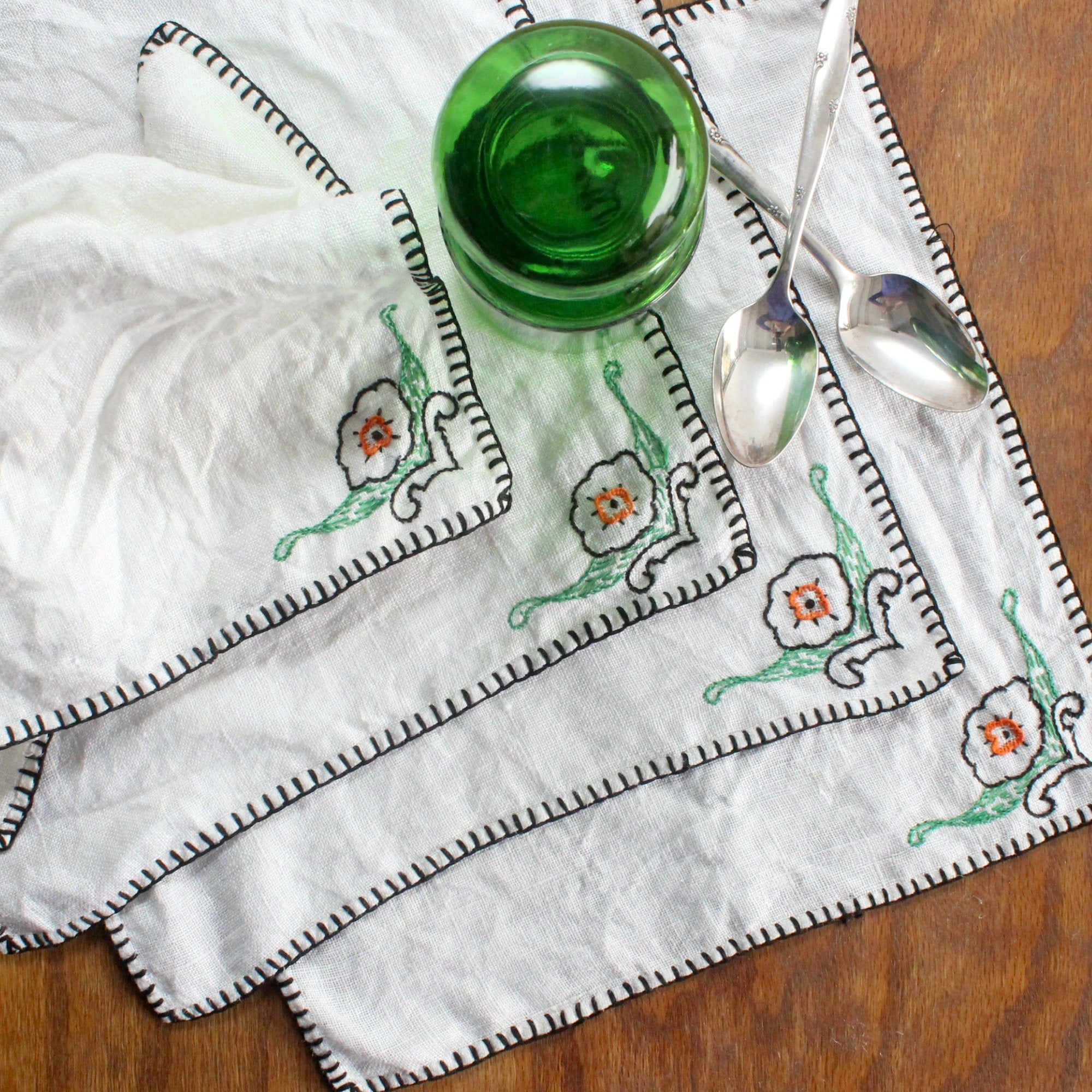 Hand Stitched Linen Handkerchiefs - Set of 4