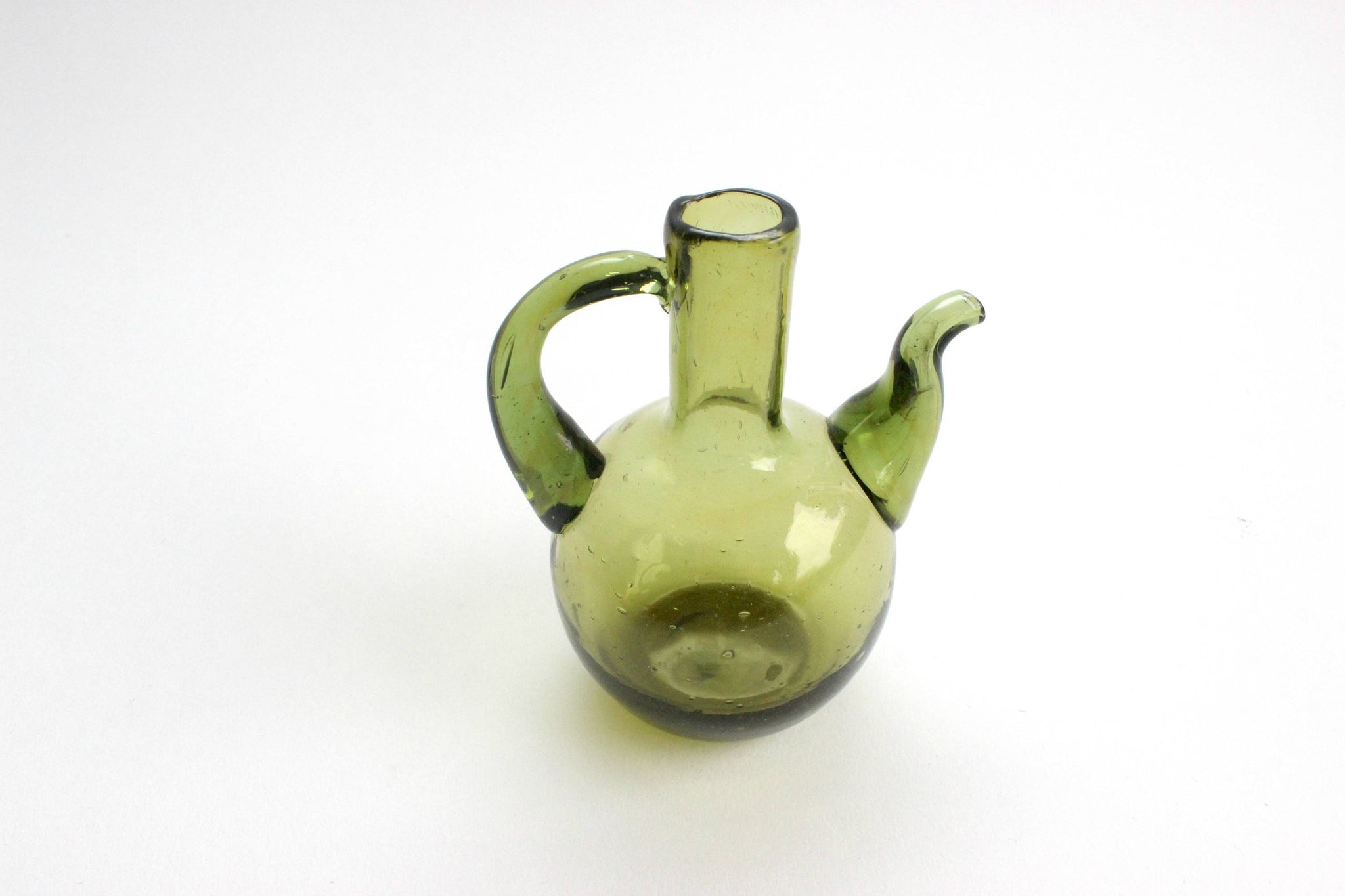 Green Glass Dressing Server, Hand Blown Cruet