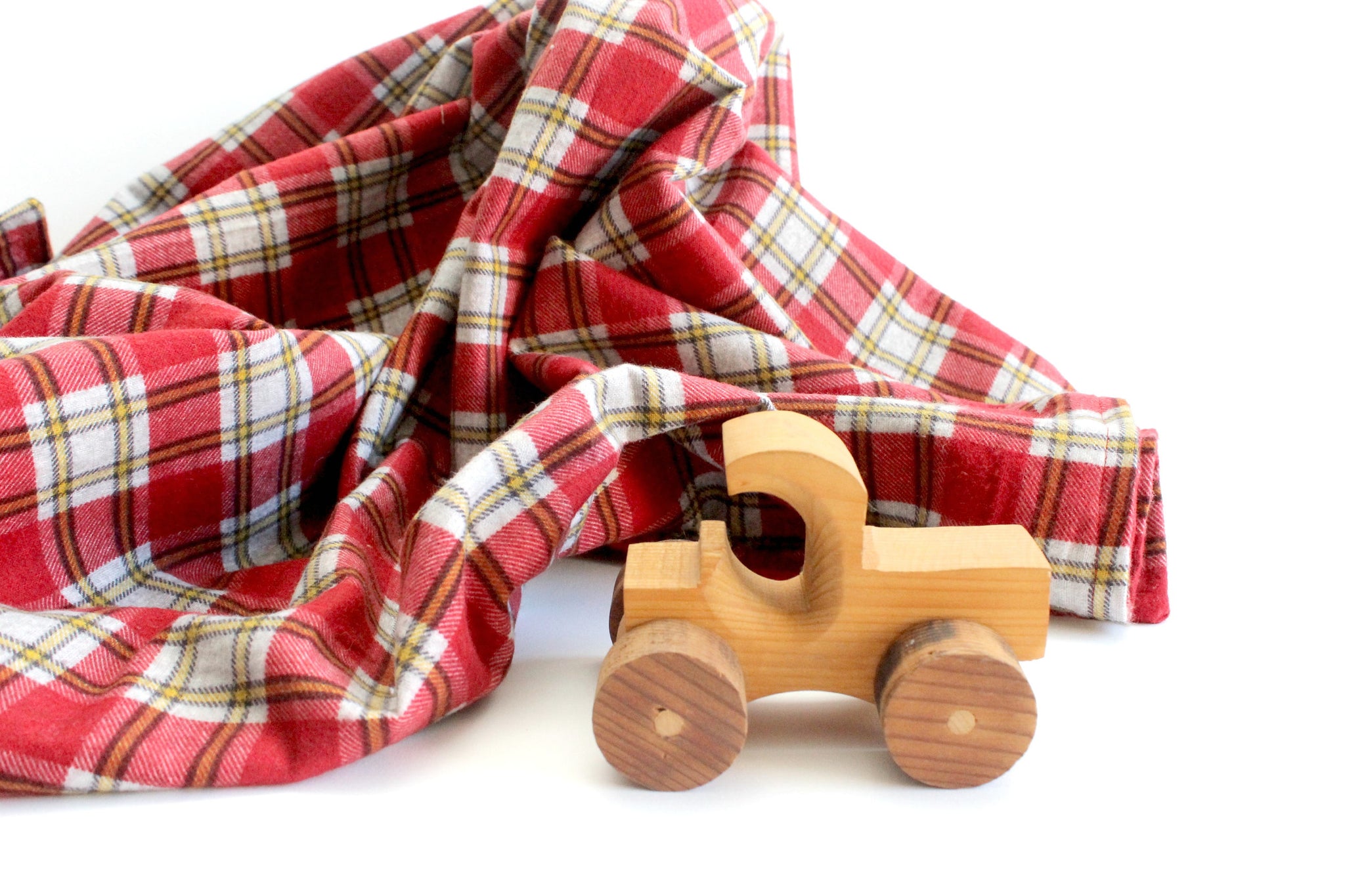 Red Flannel Baby Blanket, Plaid Baby Blanket & Burp Cloth