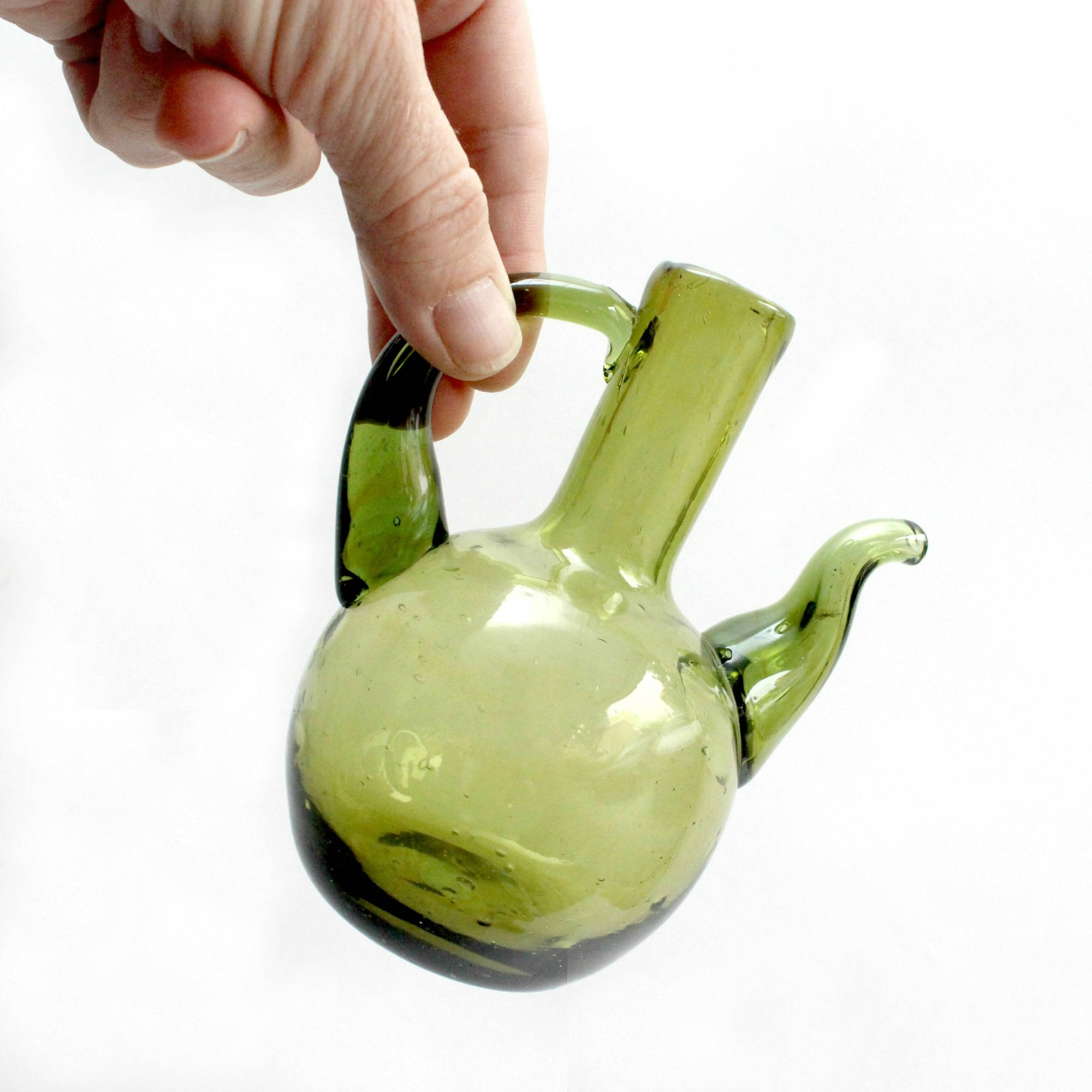 Green Glass Dressing Server, Hand Blown Cruet