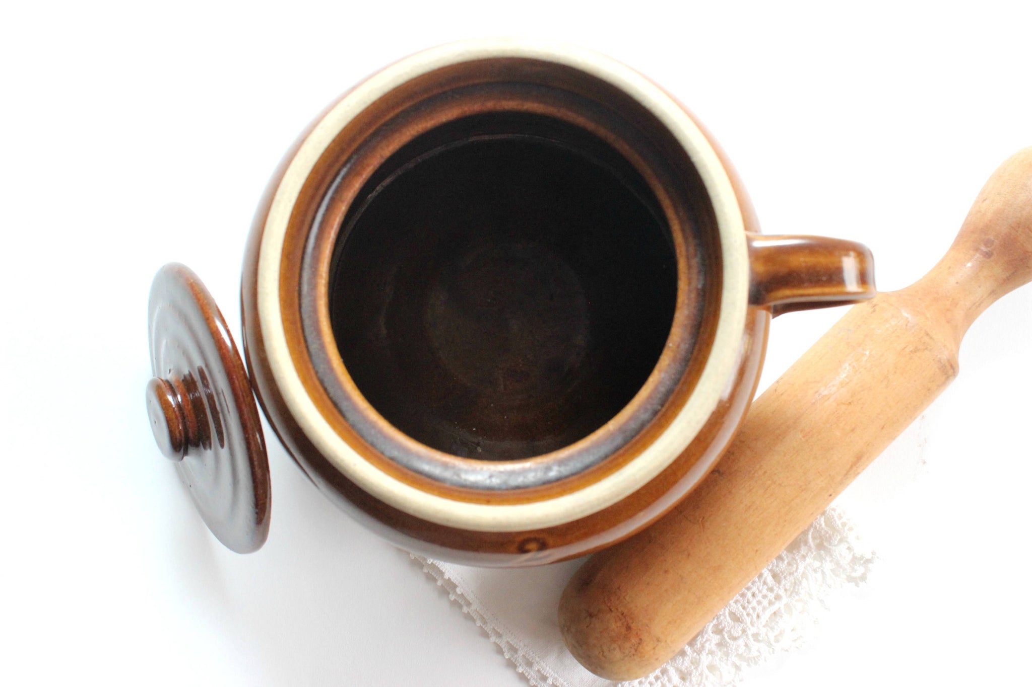 Stoneware Crock Pot, Vintage Ceramic Bean Pot