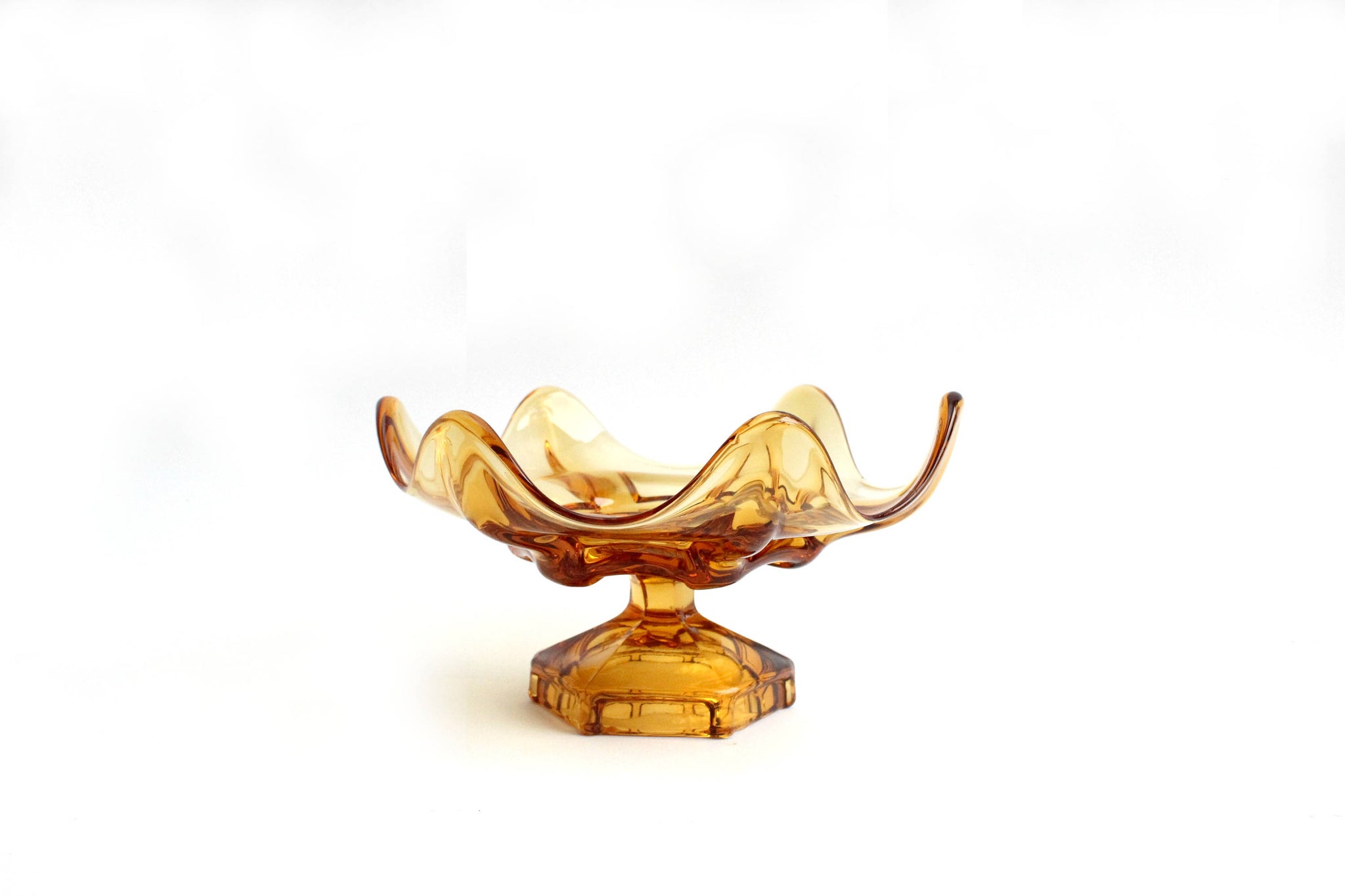 Amber Glass Fruit Bowl, Mid Century Modern, Kitchen Decor